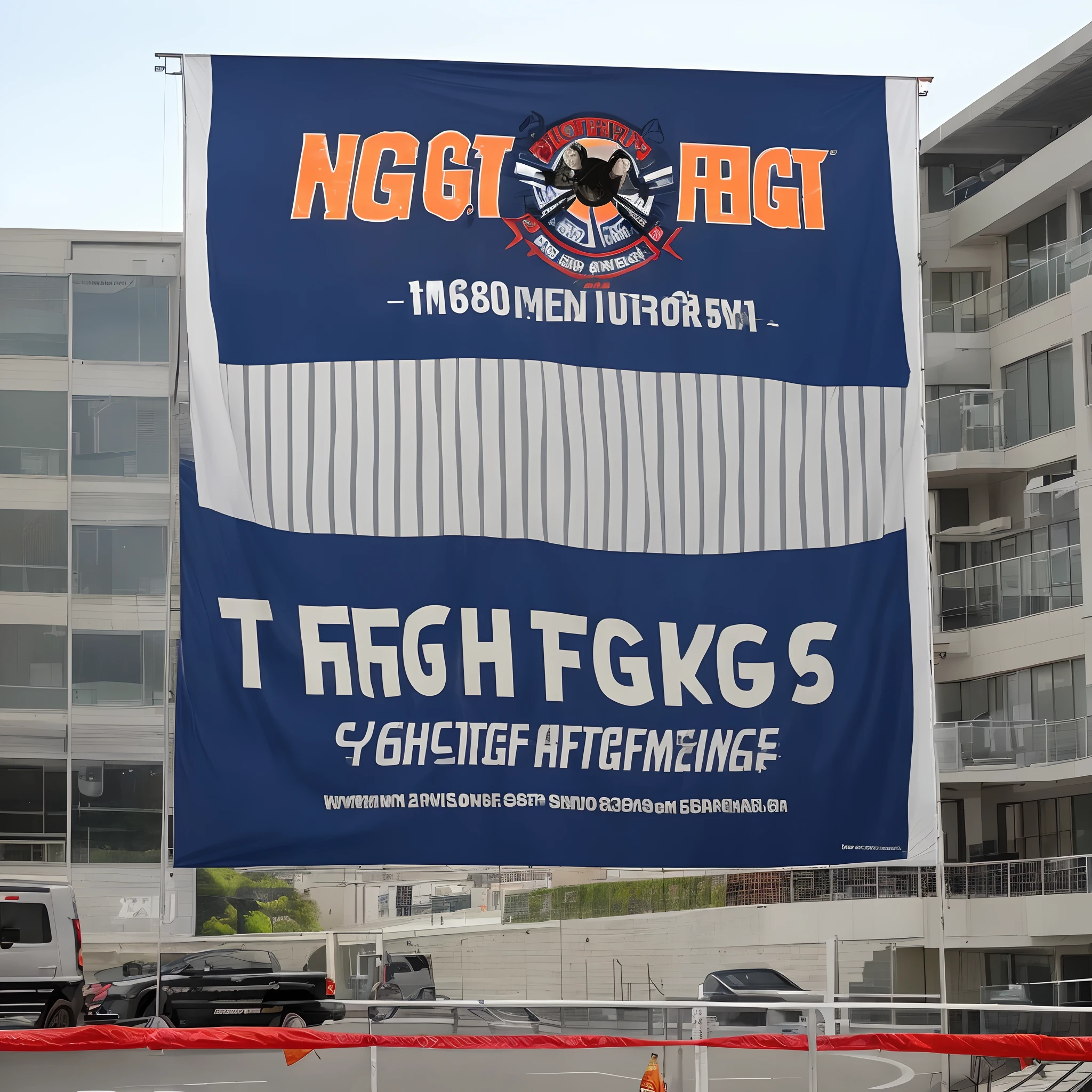 A banner advertising 2 meters by 60 centimeters with an advertisement for a fight gym and gym