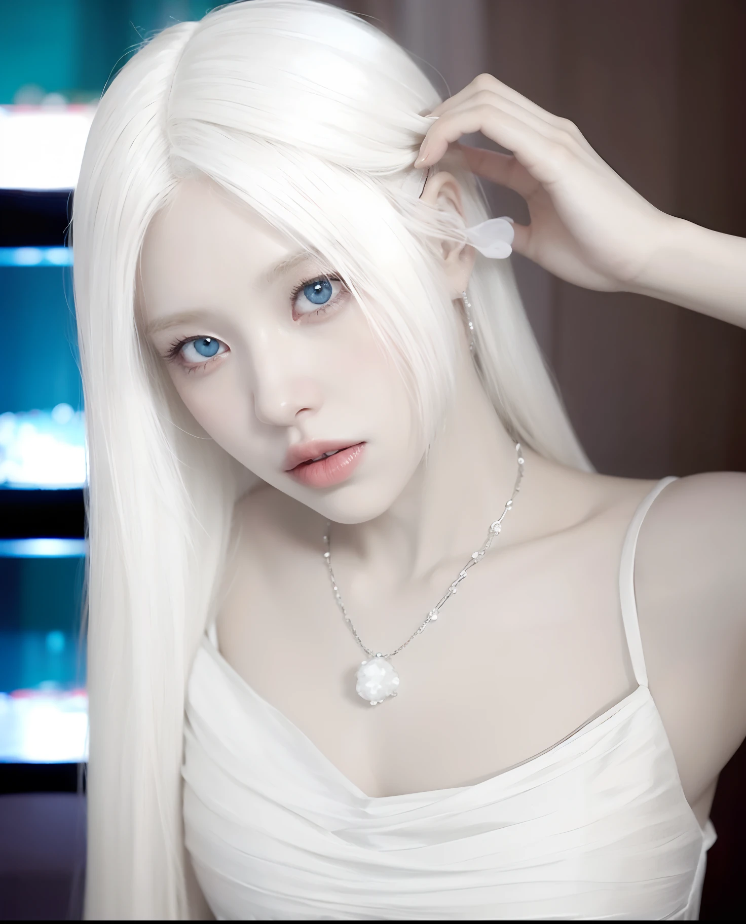 Mujer rubia con cabello blanco y ojos azules posando para una foto, Portrait of albino mystic, Tifa Lockhart con pelo blanco, con el pelo largo y blanco, albino white pale skin, pale porcelain white skin, con pelo largo blanco, Pale Young Ghost Girl, albino intenso, Chica con el pelo blanco, Porcelana piel blanca, piel blanca y ojos reflectantes, pale hair, albino mystic