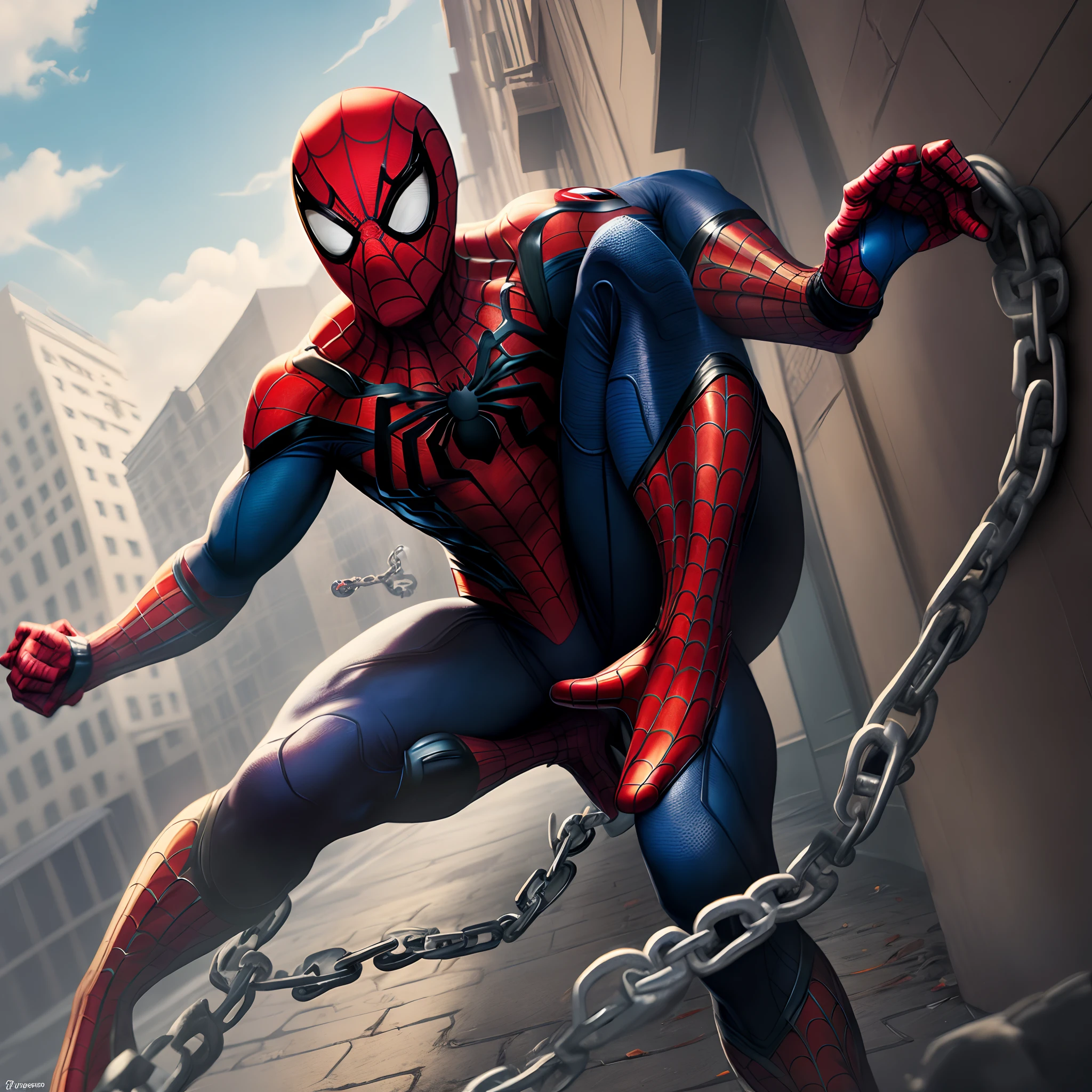 Spider-Man snatching venoms chain
