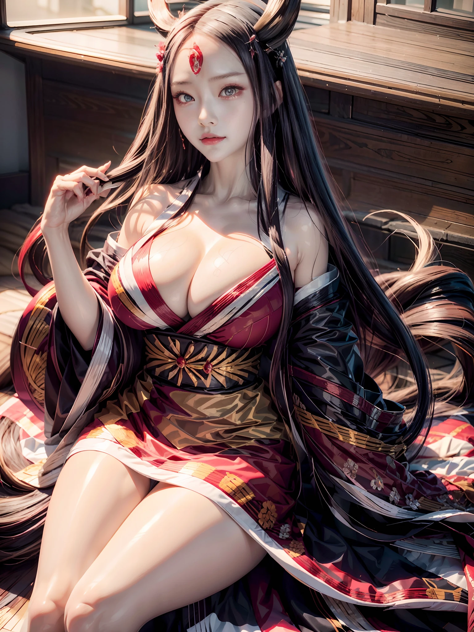 ultra realistic photo of Nezuko kamado goddess of beauty, 8k, UHD, hottie with ultra giant breasts, huge long breasts sticking out of her kimono, with long hair and a sexy pink Japanese kimono, she doesn't wear panties showing her , hair pubic bones showing, Nezuko with a piece of bamboo, (Nezuko, Nezuko-chan, Demon Slayer art style, kimetsu no yaiba), Hentai female anime character, (Nezuko, in her demon form, Huge breasts, giant long breasts, her breasts come out of her kimono, showing beautiful breasts), the length of her ultra-giant breasts goes all the way to her toned belly, she has leaf tattoos running down her sexy erotic body, Demon Slayer rui fanart, wielding kunai, Marin Kitagawa Fanart, art by clean and detailed anime, a very beautiful berserker woman, by Kamagurka, professional art, perfect detail, (Nezuko kamado in her demonic form based on the demon Slayer kimetsu no yaiba), pornografia