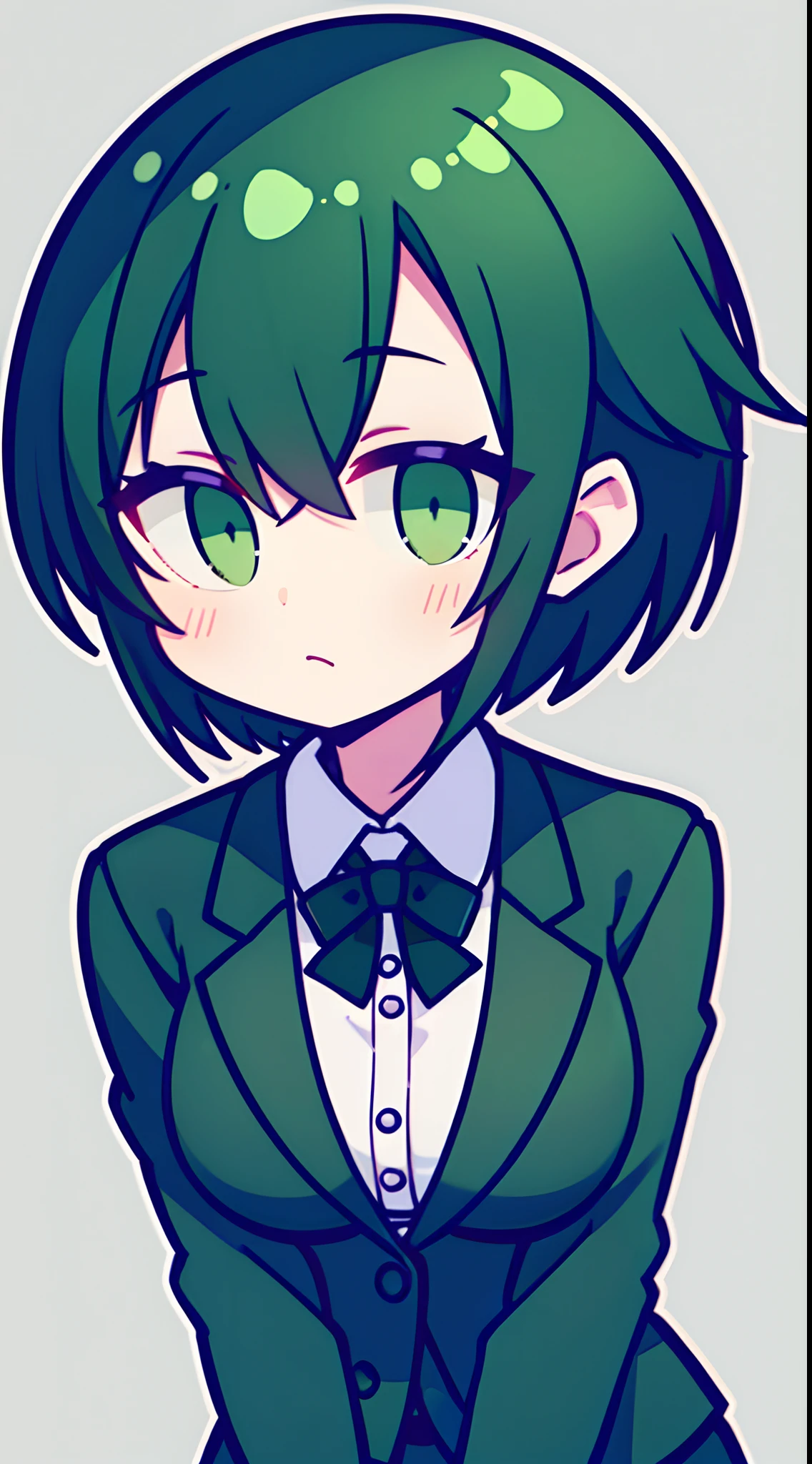 Anime girl in a suit with green eyes and green hair - SeaArt AI