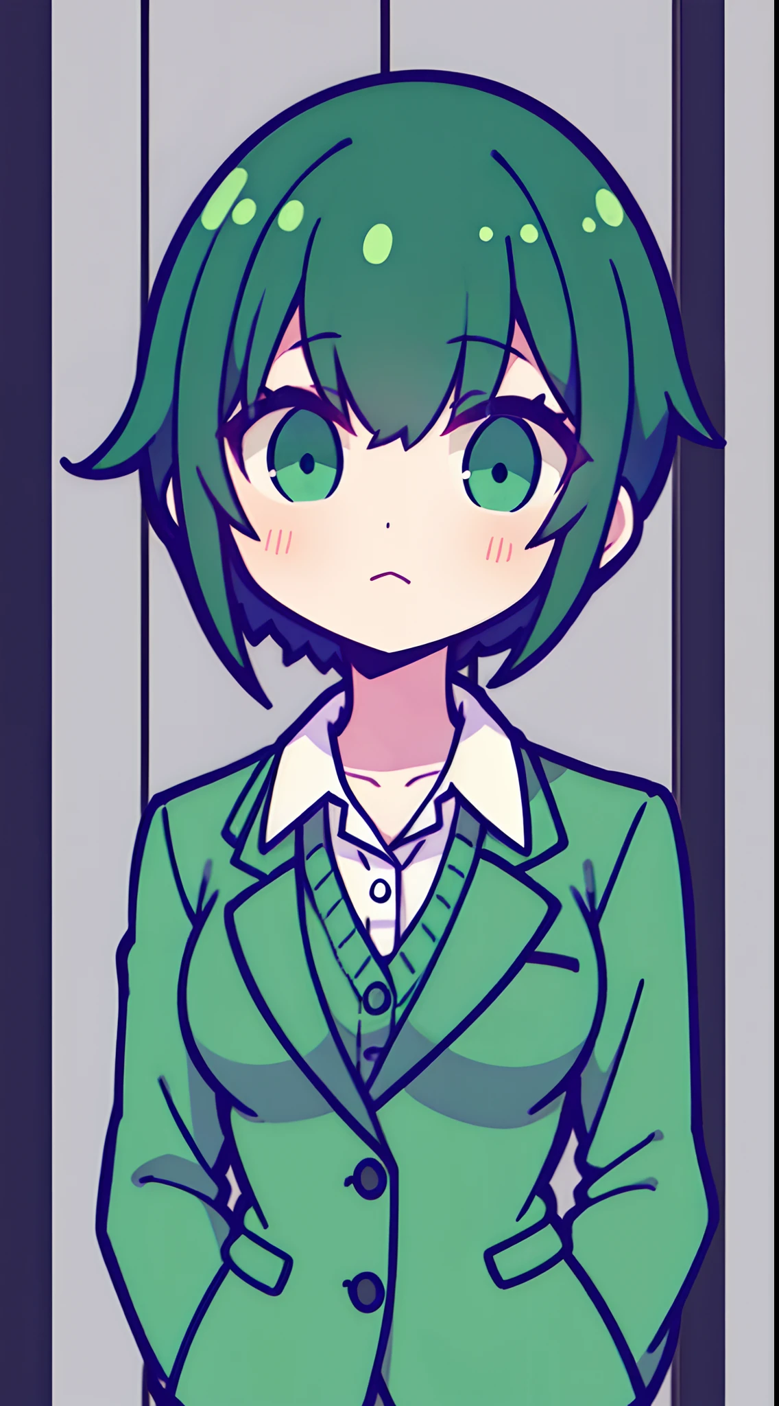 Green and black hair，Girl with short hair and suit