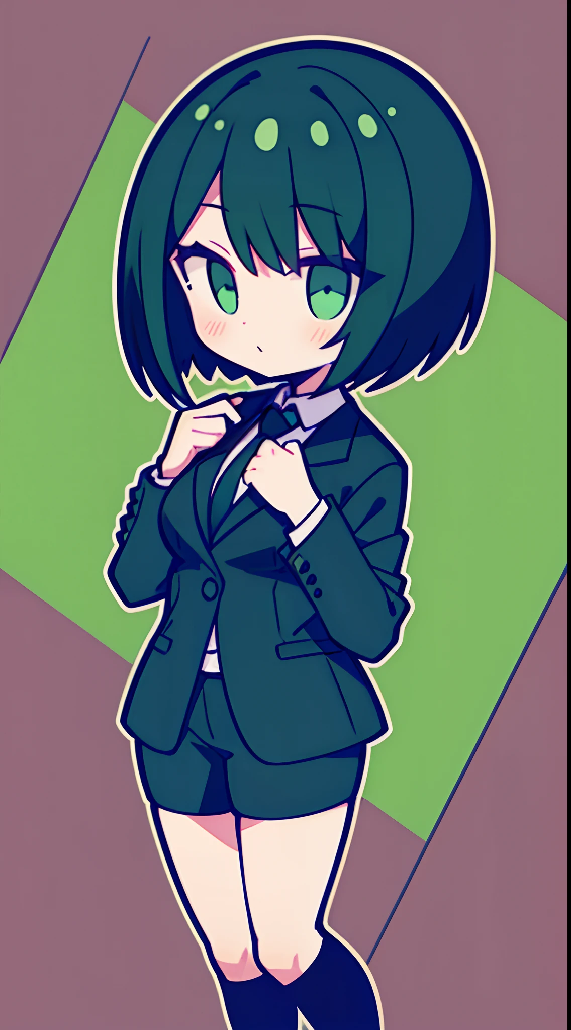 Anime girl in a suit and tie with green eyes - SeaArt AI