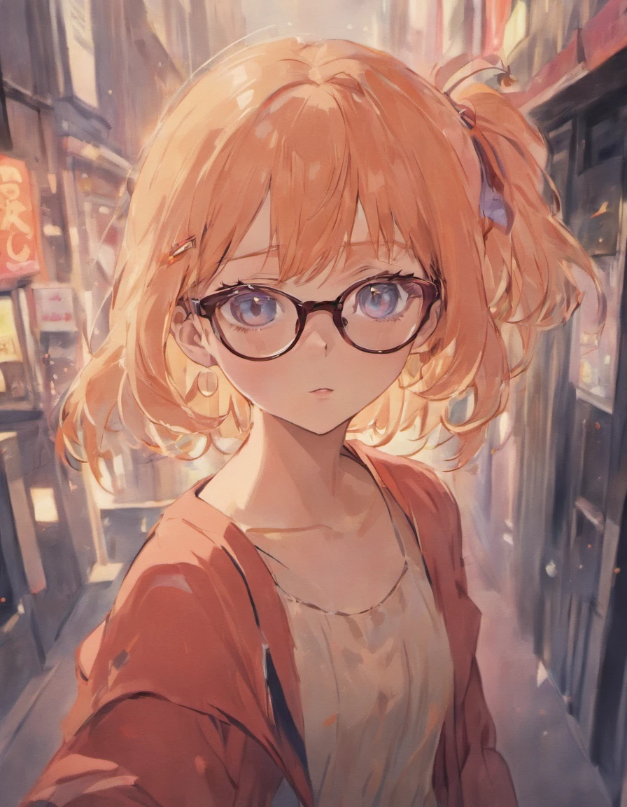 a beautiful girl with transparent glasses, cute, decent