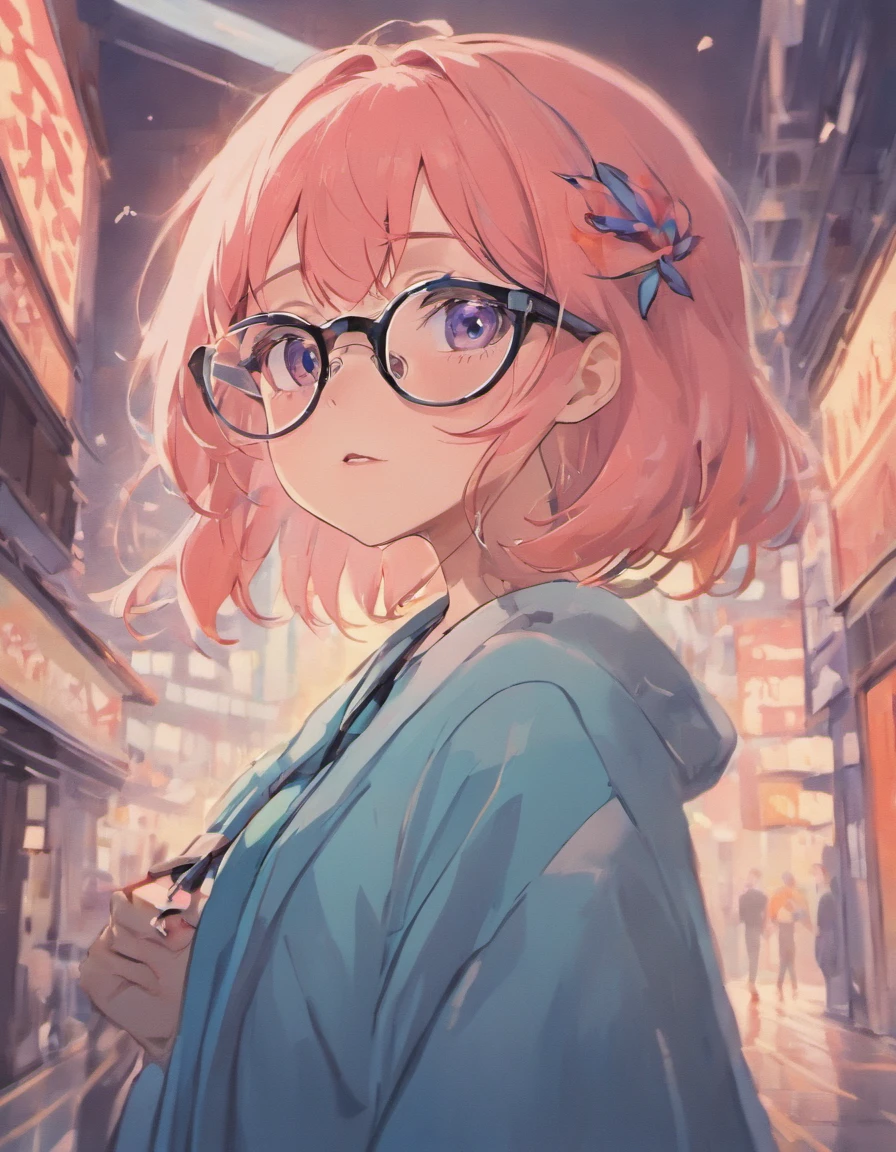 a beautiful girl with transparent glasses, cute, decent