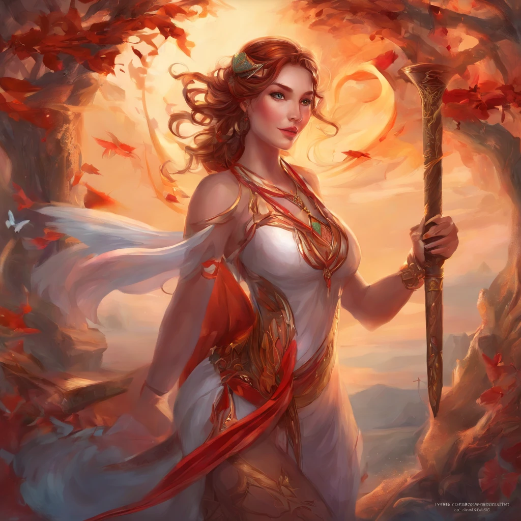 Carol is a 1.60 meter tall woman with a voluptuous and curvy figure. She has broad shoulders, a slim waist and generous hips that accentuate her femininity. His skin is a warm, healthy red tone. She has deep brown eyes and long red hair in braids with magically colored ribbons. His arms are sculpted due to his constant practice of magic, and his legs are firm and well proportioned. This detailed description creates a vivid image of your body.,SAM YANG,cloudstick