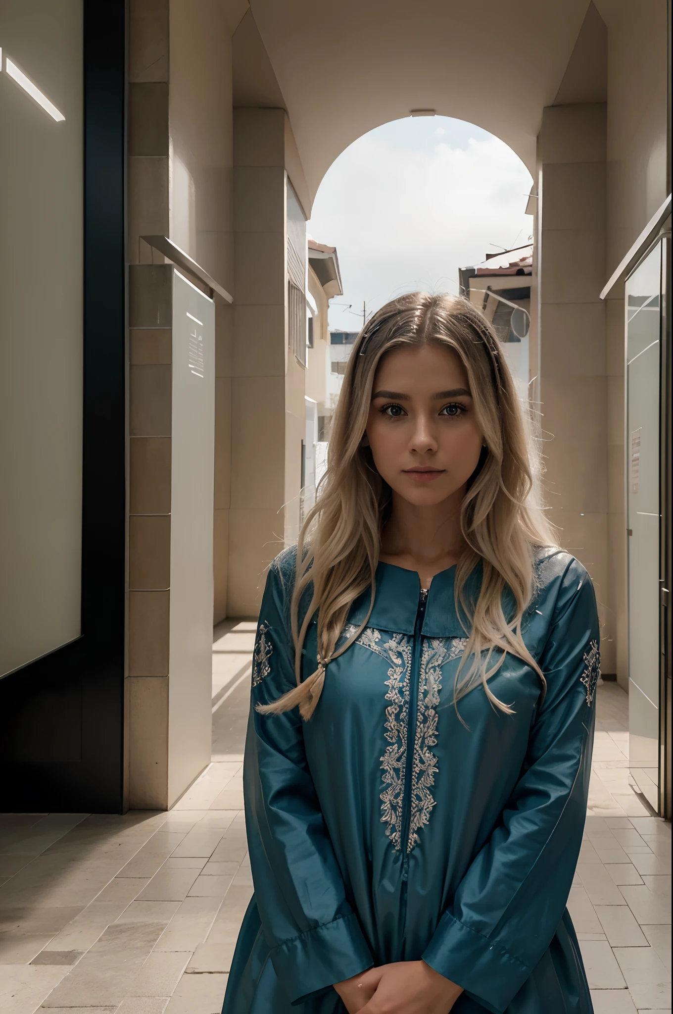 Professional portrait photograph of a beautiful Norwegian doctor girl in futuristic clothes with long wavy blonde hair, olhar sedutor sensual, (sardas), gorgeous symmetrical face, maquiagem natural fofa, vestindo roupas elegantes e quentes de inverno, ((parado do lado de fora na rua nevada da cidade)) , ambiente urbano moderno deslumbrante, ultra realista, arte conceitual, elegante, altamente detalhado, intrincado, foco nítido, profundidade de campo, f/1. 8, 85mm, Medium plan, Medium plan, (((cor graduada profissionalmente))), luz difusa suave e brilhante, (Volumetric mist), Trends on Instagram, hdr 4k, 8k