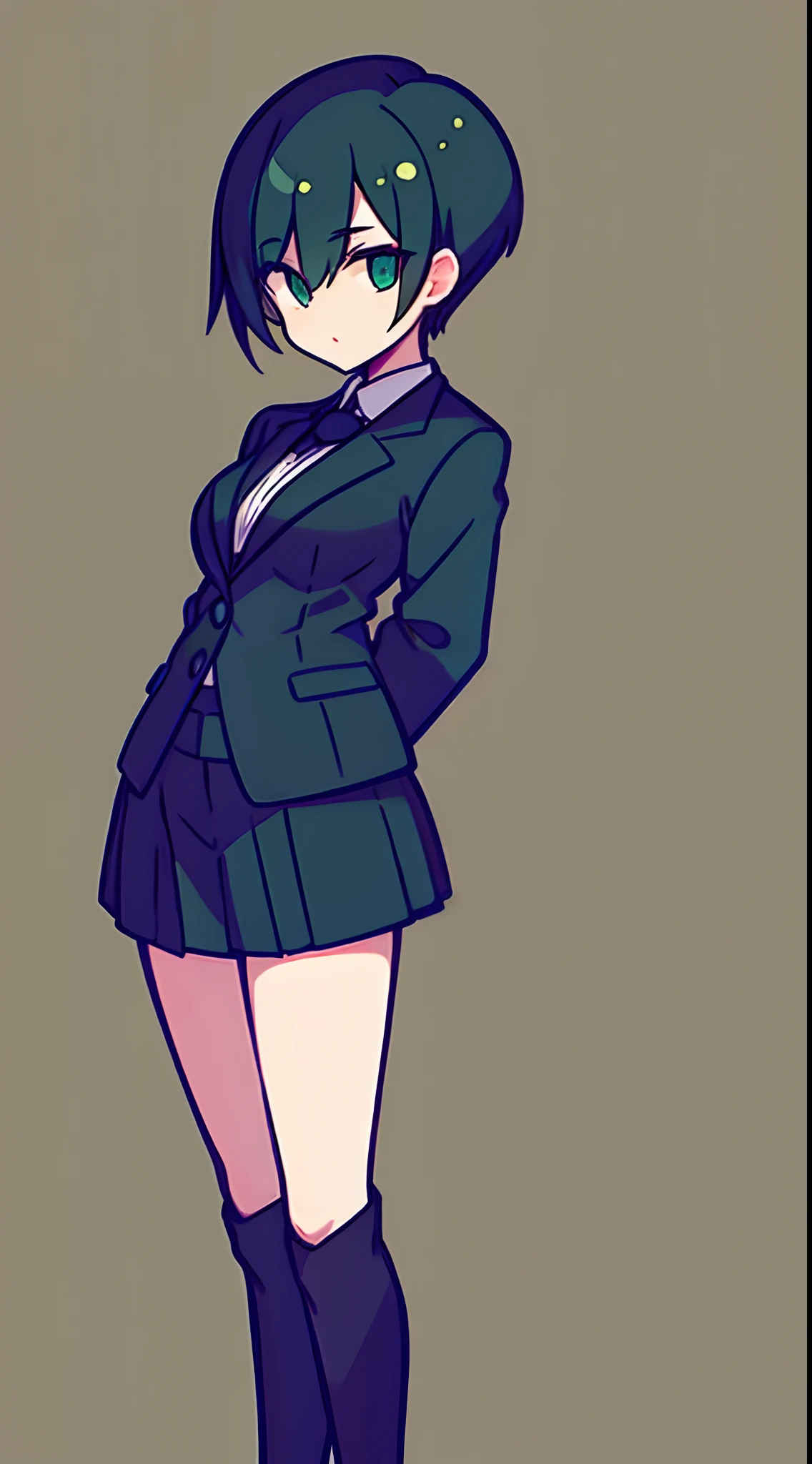 Green and black hair，Girl with short hair and suit