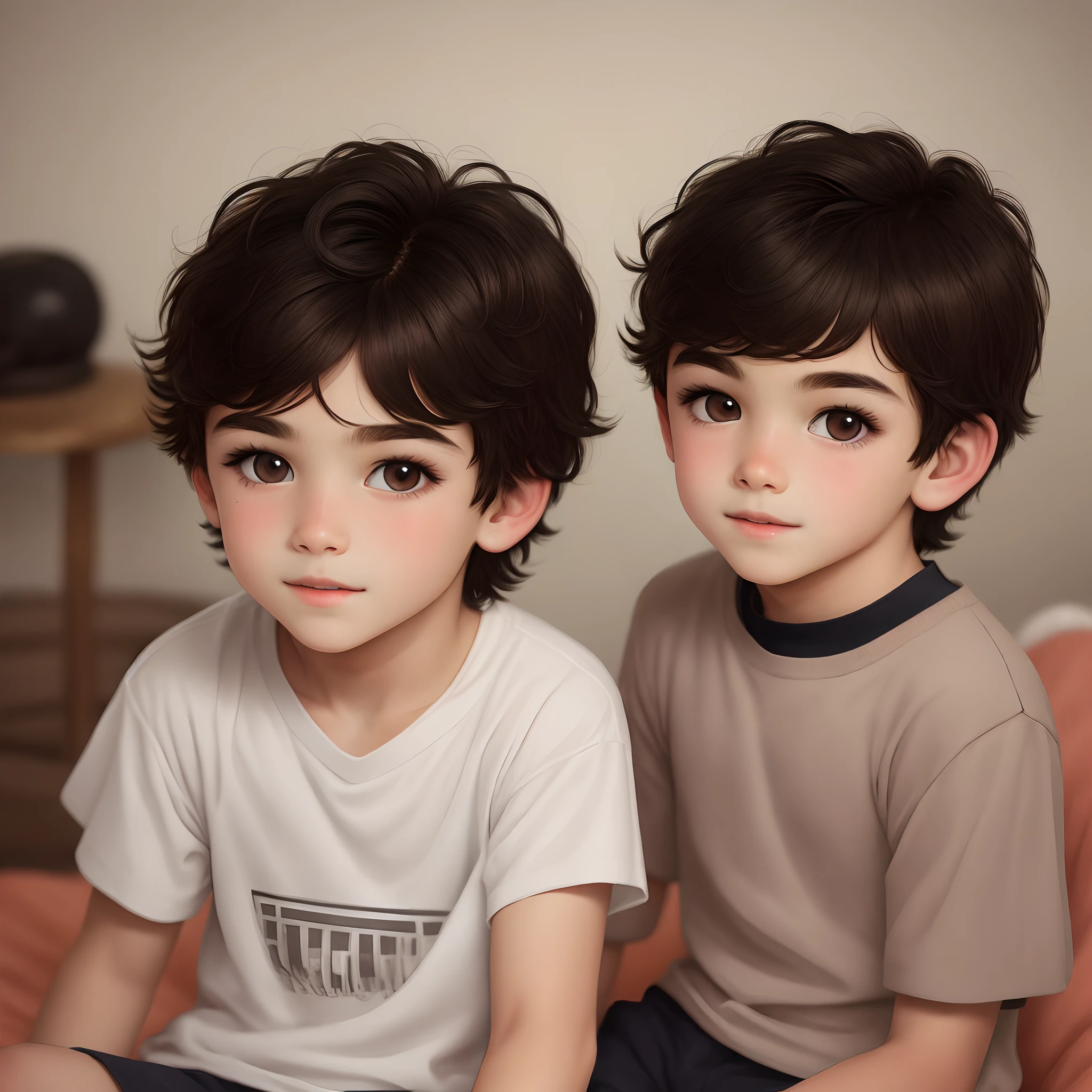 s de 10 anos loiro, Skinny and long-eared with his 2-year-old brother, cabelo castanho e bochechas grandes