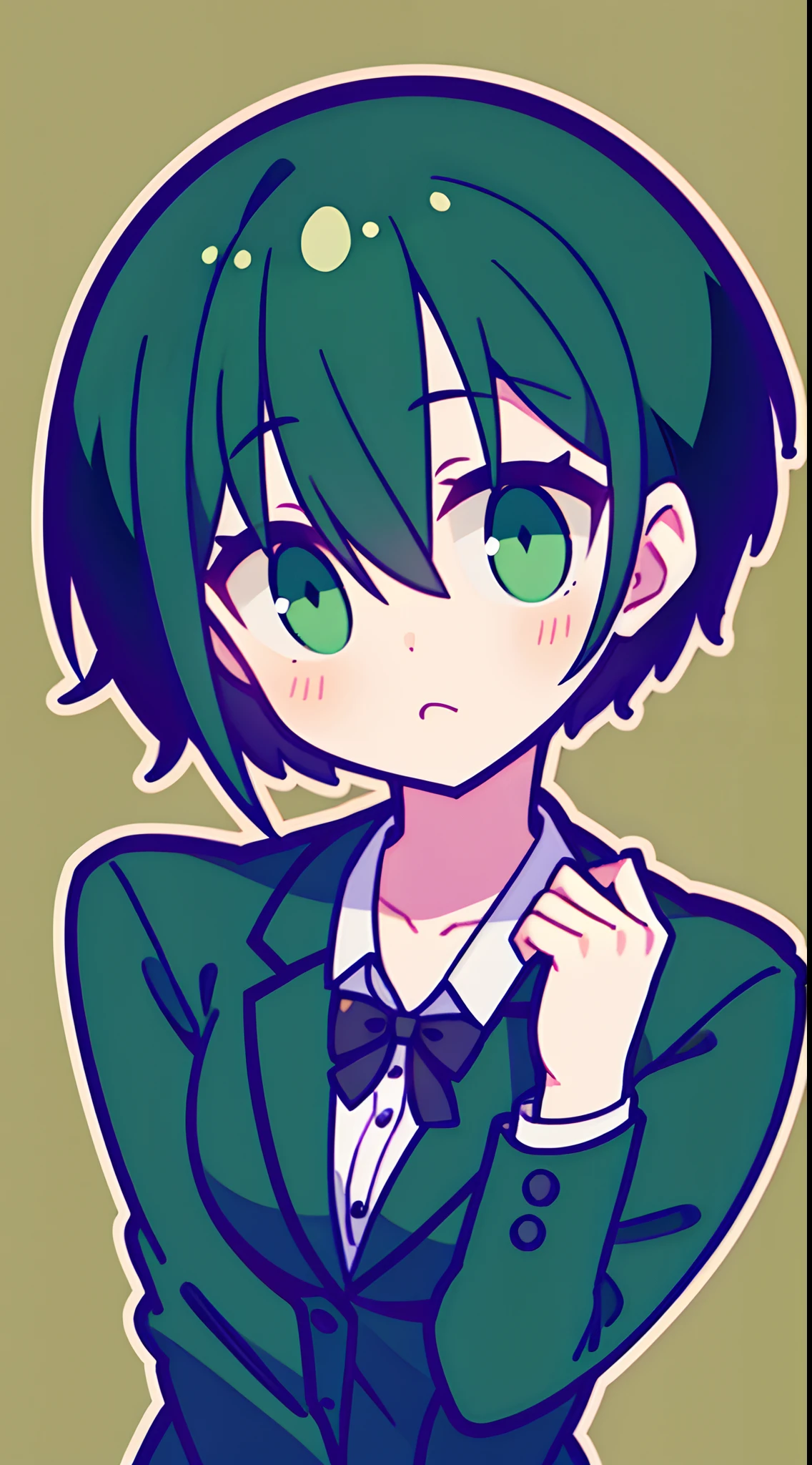 Green and black hair,Girl with short hair and suit