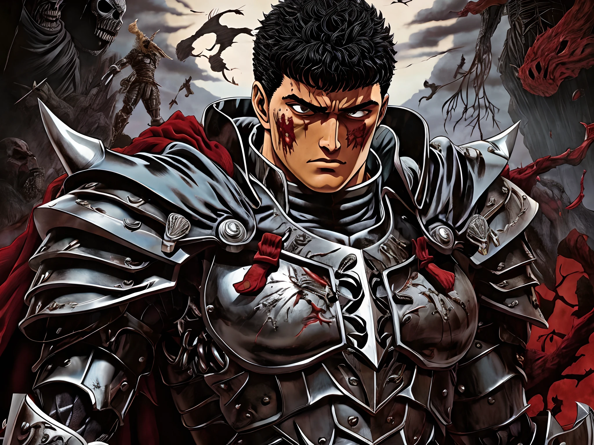 The prompt generated for the theme "guts metatron splendid magnificent" is as follows: "the breathtakingly fierce and powerful character Guts from the anime Berserk, depicted in a stunningly detailed and realistic portrait, showcasing his muscular physique and intense gaze, with his iconic massive sword held firmly in his hand. The artwork is rendered in the style of a hyper-realistic 3D sculpture, capturing every intricate detail of Guts' battle-worn armor and scarred face. The image quality is of the highest standard, with ultra-fine painting and sharp focus, creating an immersive and lifelike representation. The color palette is dark and gritty, emphasizing the atmospheric and daunting world that Guts inhabits. The lighting is dramatic, with a combination of harsh shadows and intense highlights, further accentuating Guts' imposing presence. This masterpiece highlights the grandeur and magnificence of Guts and pays tribute to his iconic status as a beloved character in the world of anime." Note: Please remember to generate the prompt without adding any explanations or sentences.