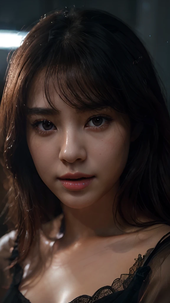 (Erotic_face), 1girl, solo picture, kim tae-ri, ((pretty young face)), dark (lace dress), (8k HD extremely realistic detailed face:1.5 (soft scene, very low lightning), detailed beautiful reflection pupils, masterpiece:1.3, ultra highres:1.2, dynamic lighting)