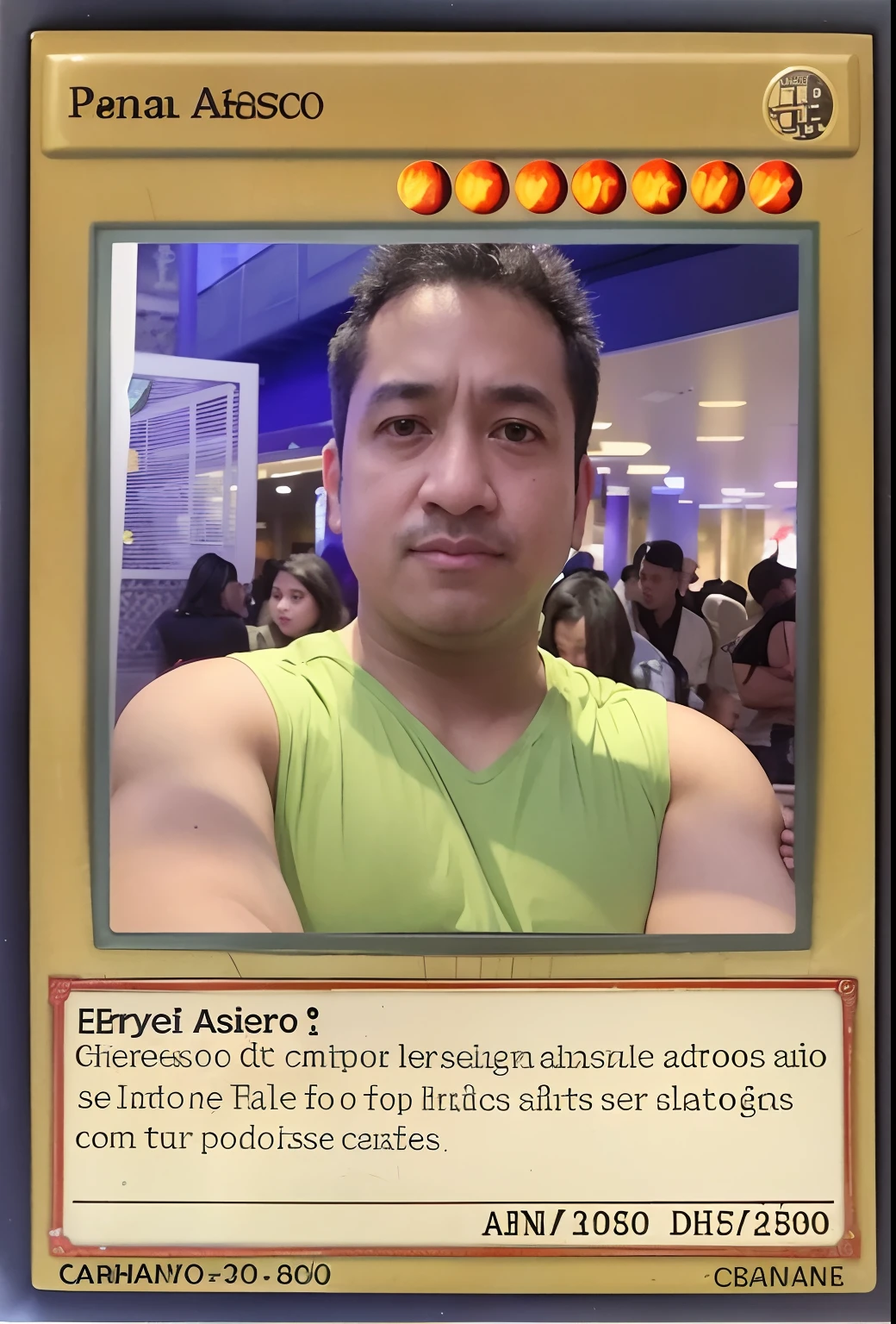 um close up de uma pessoa com uma camisa verde em uma academia, trading card fond, trading card, Furio Tetesschi, Archimboldo, Imagens, bagas de alfrey, inspirado em Candido Bido, vai duro, Andro, Magic Card, mateus 9 5, Dracos, Firenado, Carmelo Blandino, Petros