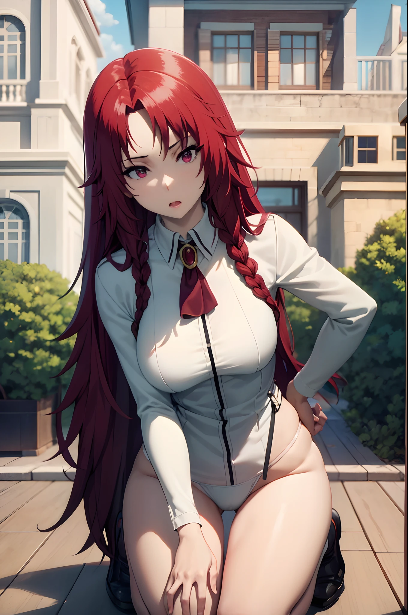 fellatio all fours full body,masterpiece, best quality, absurdres, ultra-detailed, illustration, cute, outdoors, 1girl, solo, collar, white panties, all fours, leash,