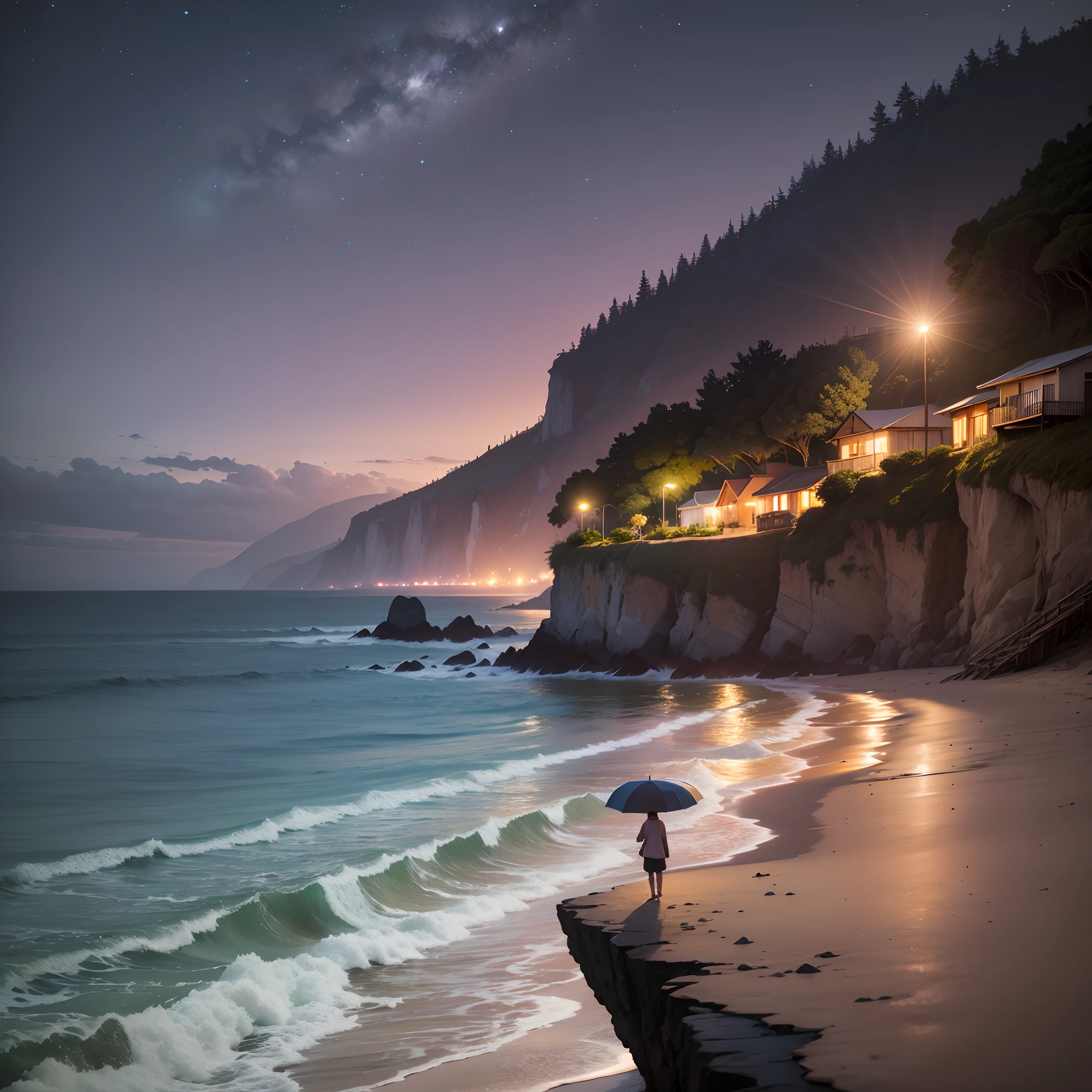 It's night on a cliff by the sea and it's raining --auto --s2