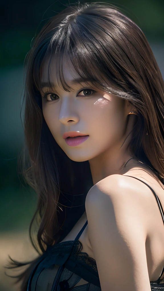 (8k, RAW photo, best quality, masterpiece: 1.2), (realistic, photorealistic photo: 1.37), (hairstyle casual, big breasts: 1.2), professional lighting, photon mapping, radiosity, korean doll, park, white summer dress, super fine face, delicate eyes,