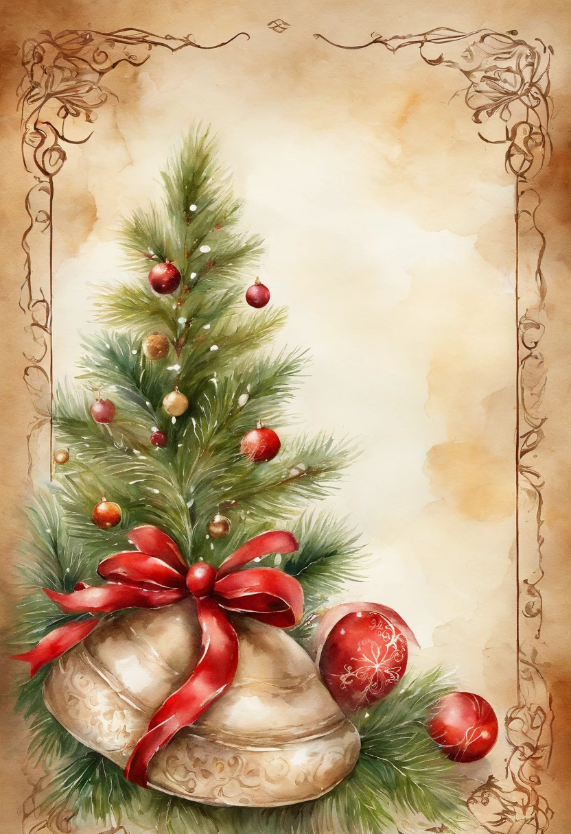 Picture an exquisite Christmas flyer, with space to write an invitacion note, Watercolor, trending on artstation, sharp focus, studio photo, intricate details, highly detailed, by greg rutkowski