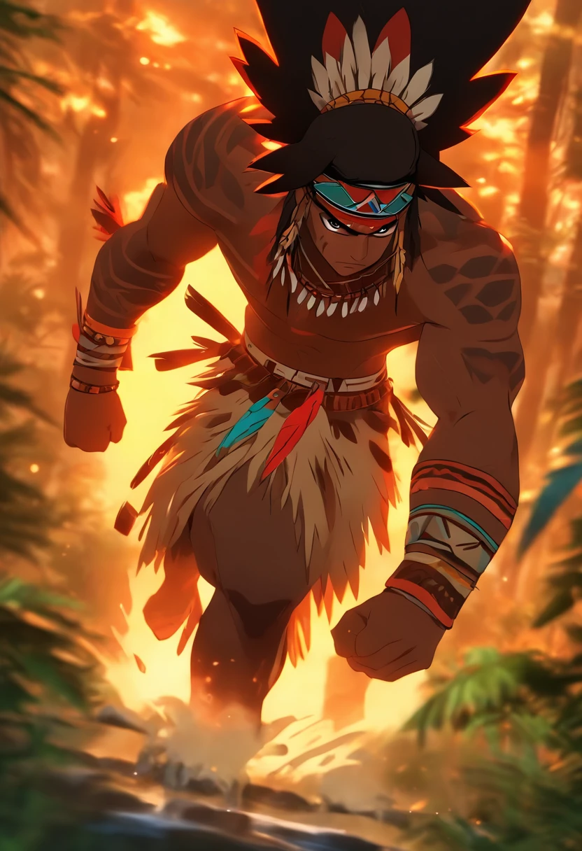 (((indigenous man scales))) best quality, very high resolution, detailed CG in 4K, masterpiece, woman, snake skin, amazon brazil, indigenous people, indigenous tribes, indigenous city, forest, aesthetics, beautiful image, centered on screen, full body