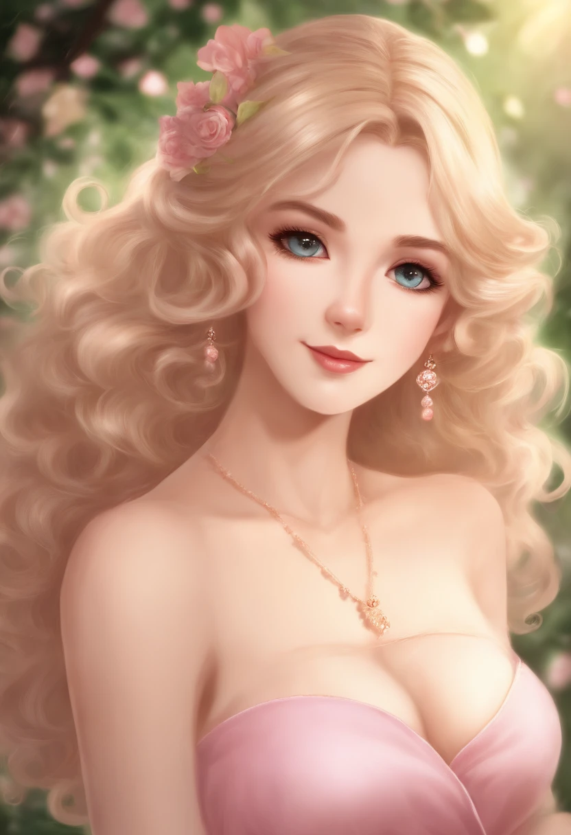 Crie uma foto de Serena Tsukino, de marinheiro lua, com um vestido rosa claro e um decote profundo. Serena deve estar sentada em uma cadeira, com as pernas cruzadas. She must be smiling and looking at the camera. Keep the characteristics of the anime, como os olhos grandes e o cabelo comprido e rosa