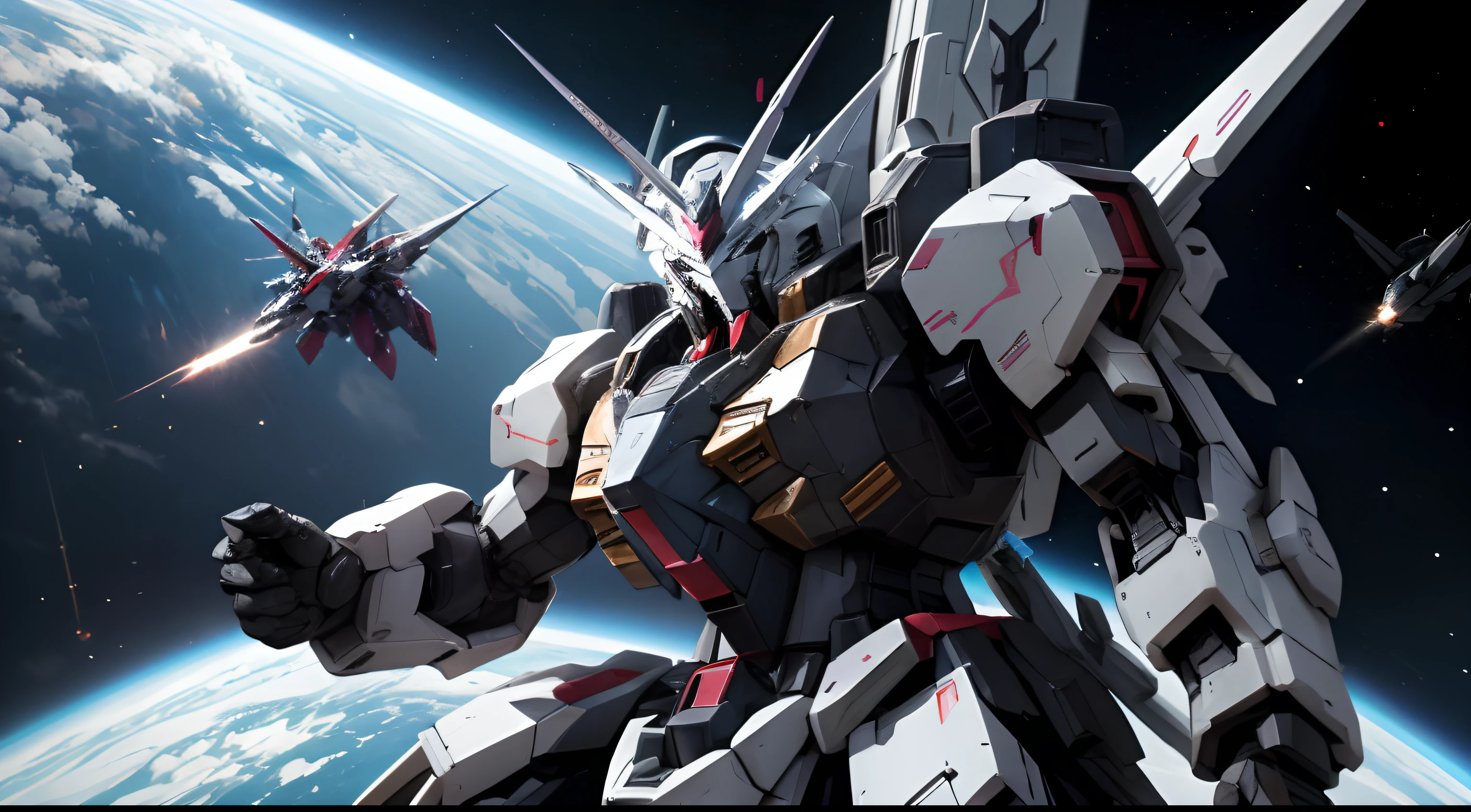 Black Unicorn Gundam、Mobile Suit Robot、Engage fiercely with enemy mobile armored robots、flying in space
