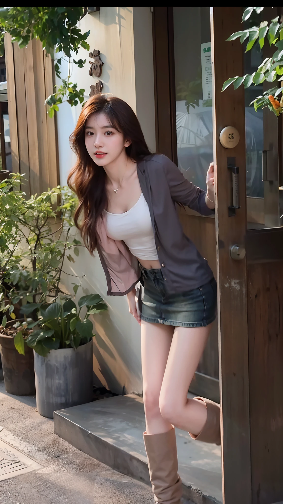 An Araki woman in shorts and boots stood in front of the door, Gorgeous young Korean woman, Beautiful young Korean woman, beautiful Korean women, Korean girl, korean women's fashion model, Korean woman, Beautiful Asian girl, Attractive girl, photo of slim girl model, Young Asian girl, cute young woman, Beautiful girl model, a cute young woman, Chinese girl