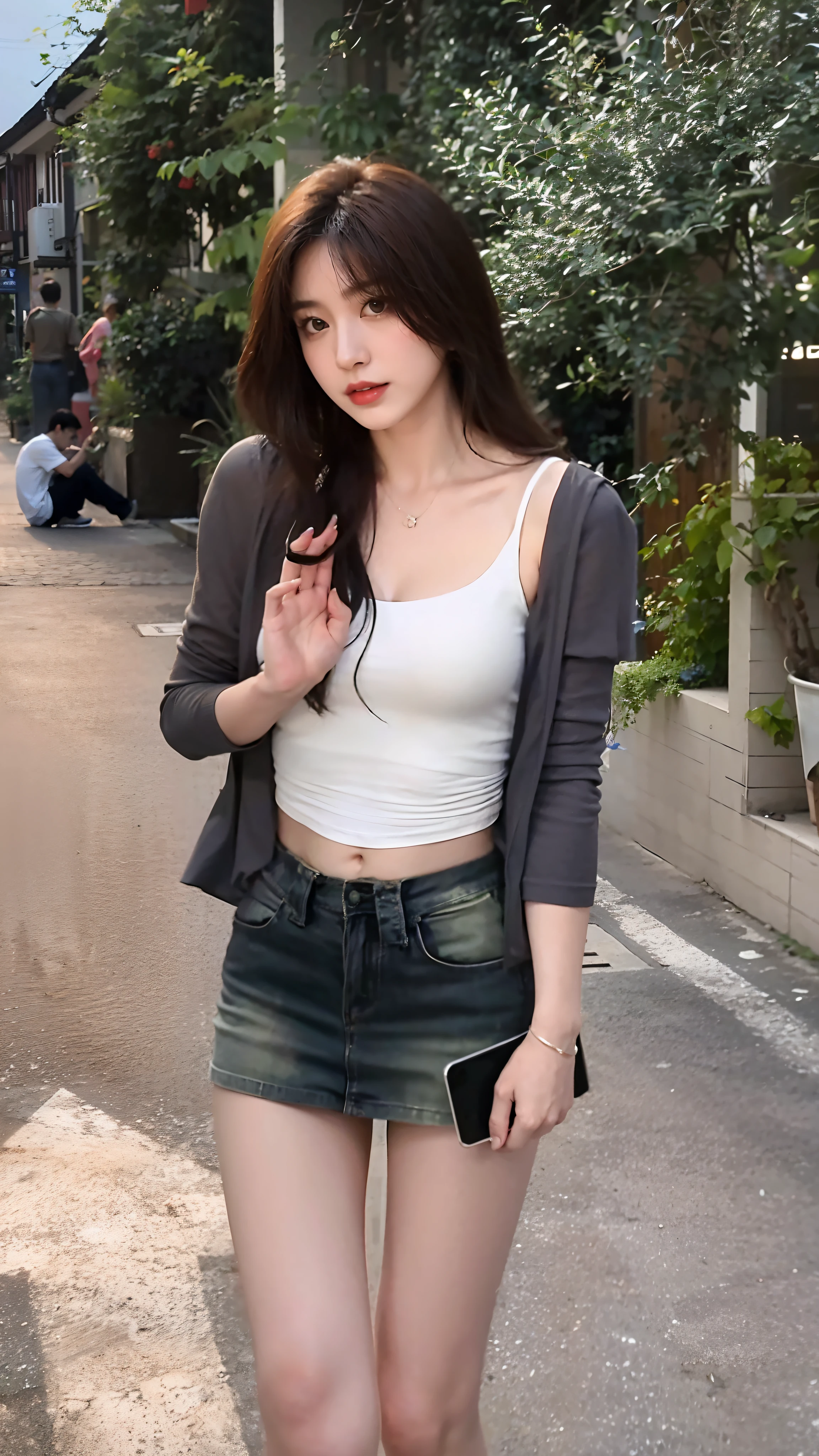 Arapei Asian woman in white top and green shorts walks down the street, Gorgeous young Korean woman, wearing sexy cropped top, wearing tight simple clothes, wearing casual cloths, Korean girl, wearing a low cut tanktop, beautiful Korean women, Beautiful young Korean woman, wearing casual cloths, wearing a cute top, 2 4  female model