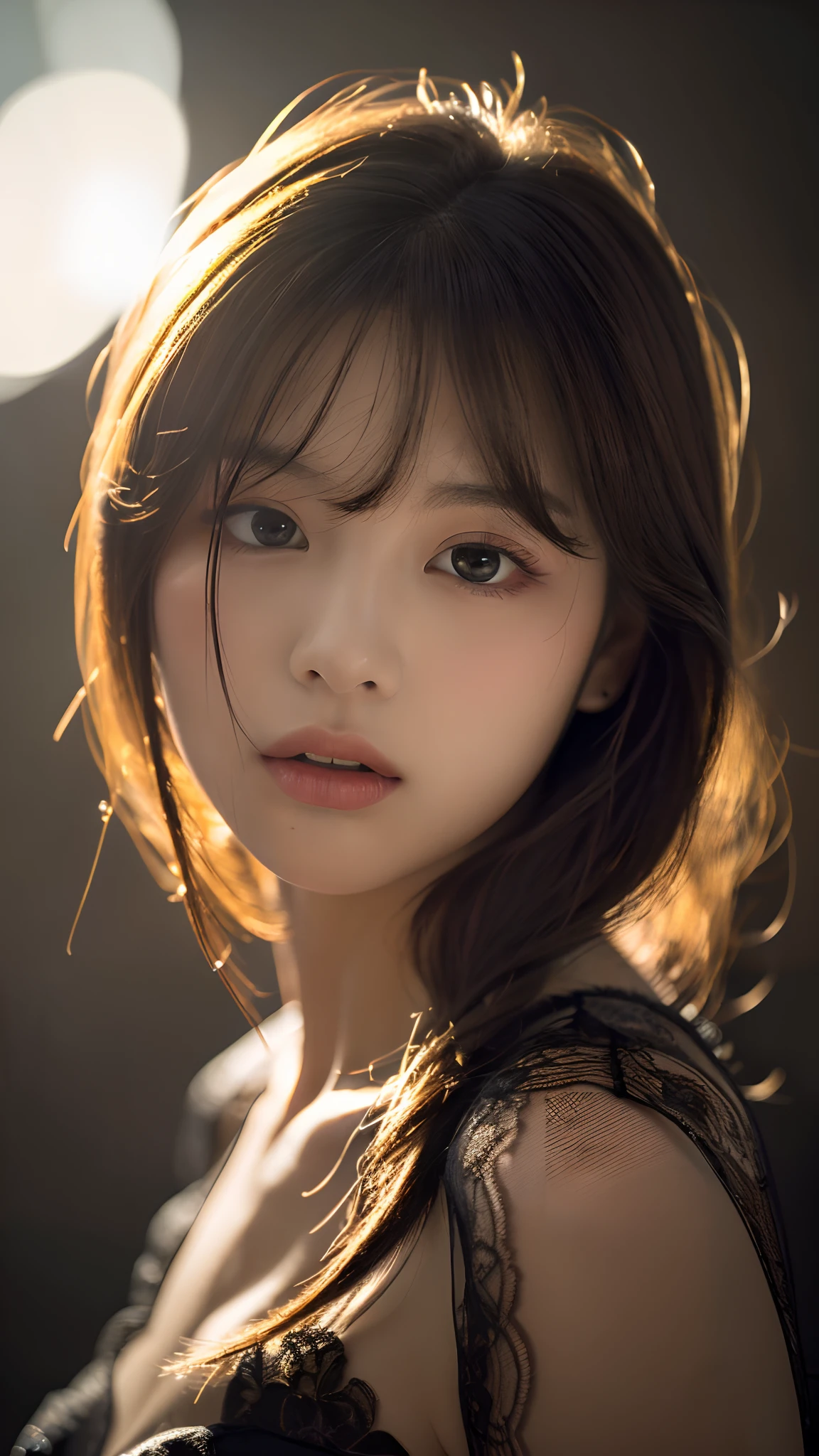 (Erotic_face), 1girl, solo picture, kim tae-ri, ((pretty korean young face)), dark (lace dress), (8k HD extremely realistic detailed face:1.5 (soft scene, very low lightning), detailed beautiful reflection pupils, masterpiece:1.3, ultra highres:1.2, dynamic lighting)