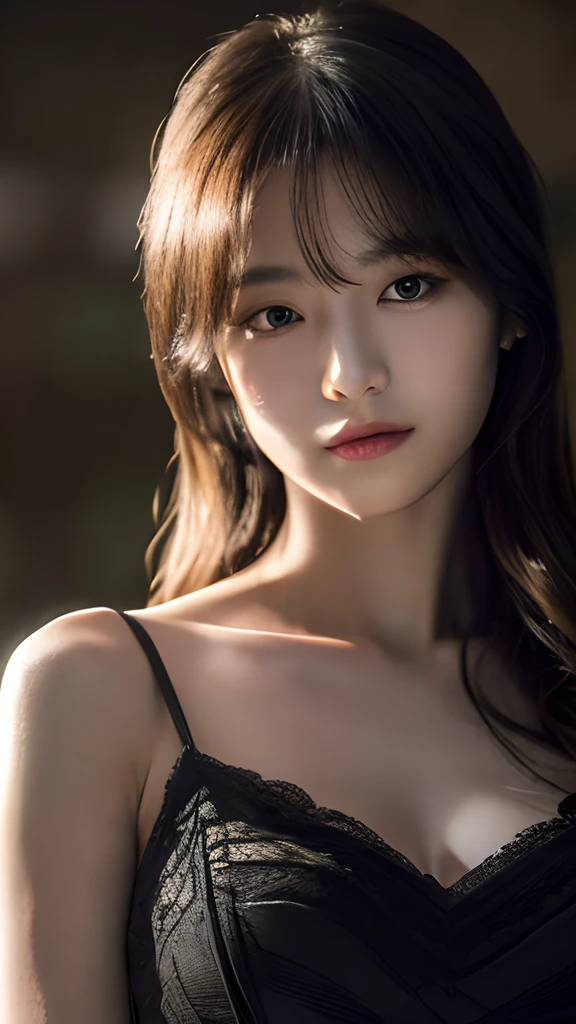 (Erotic_face), 1girl, solo picture, kim tae-ri, ((pretty korean young face)), dark (lace dress), (8k HD extremely realistic detailed face:1.5 (soft scene, very low lightning), detailed beautiful reflection pupils, masterpiece:1.3, ultra highres:1.2, dynamic lighting)