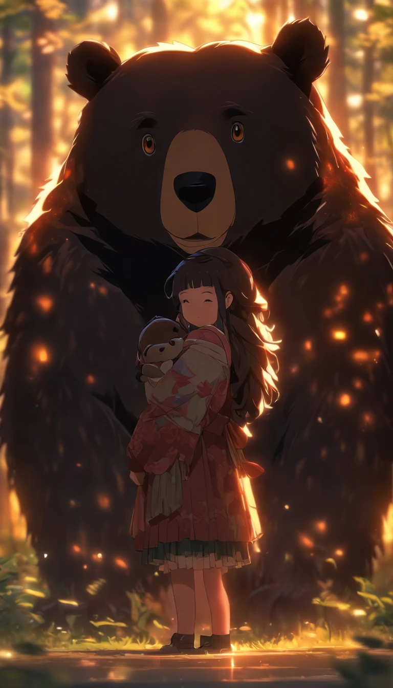 A giant wild black bear protects beautiful girl
(Master parts: 1.5) (Fotorrealista: 1.1) (Bokeh) (Best quality) (The skin、pores、Detailed texture of hair: 1.1) (复杂) (8K) (hdr) (Wallpapers) (Cinematic lighting) (foco nítido )
