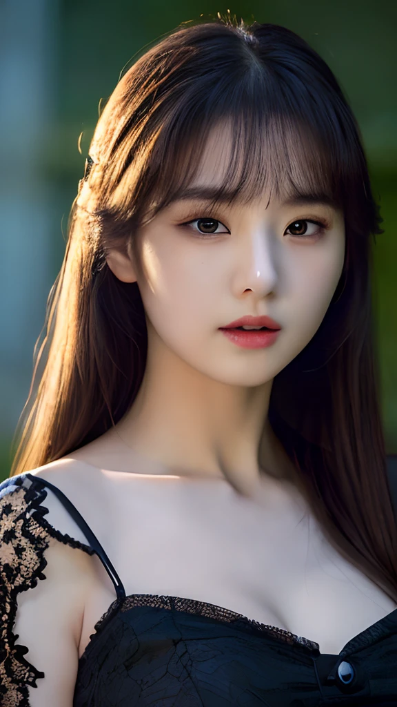 (Erotic_face), 1girl, full body picture, kim tae-ri, ((pretty korean young face)), brave puff up chest (dark (lace dress)), (8k HD extremely realistic detailed face:1.5 (soft scene, very low lightning), detailed beautiful reflection pupils, masterpiece:1.3, ultra highres:1.2, dynamic lighting)