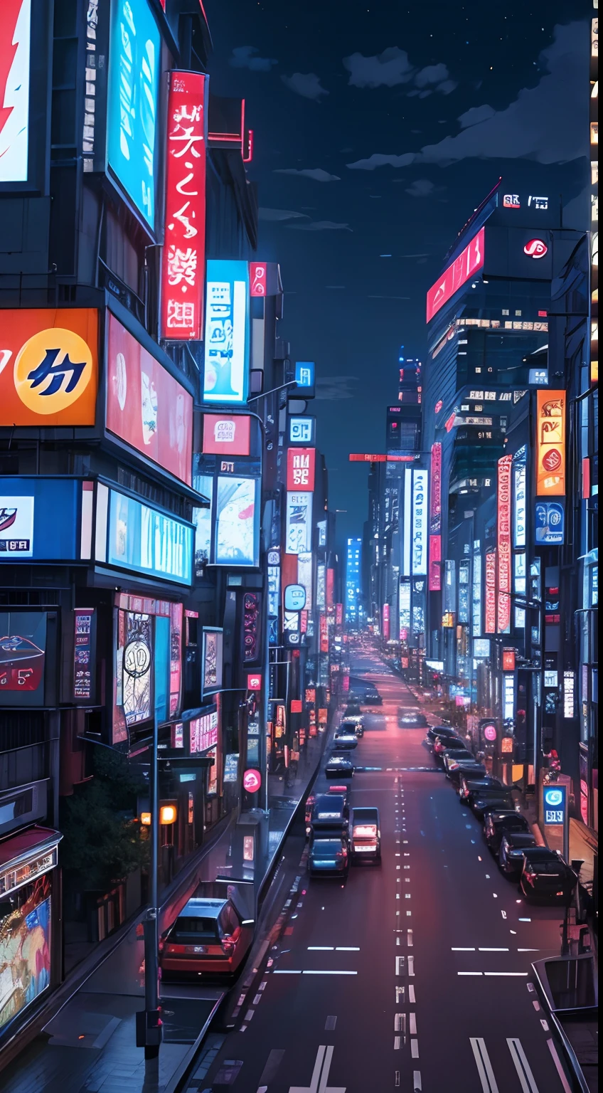(masterpiece), best quality, [sibuya at night, tokyo,: a cyberpunk city,:] a gorgeous landscape,bilboards, wires, poles,, gorgeous clouds, night, tall buildings, skycreepers, modern city, dynamic angle, depth, beautiful buildings, breath taking, amazing,stunning view, kiminonawa style, makoto shinkay, golden light,  led buildings, blue buildings,  street, the neon glow contrast with the dark night, a modern vibe, the controled chaos on the everday life of a city, chaotic, a intricate visual masterpiece, beauty on the details, dark atmosphere, energetic, 4k, UHD, profesional image,