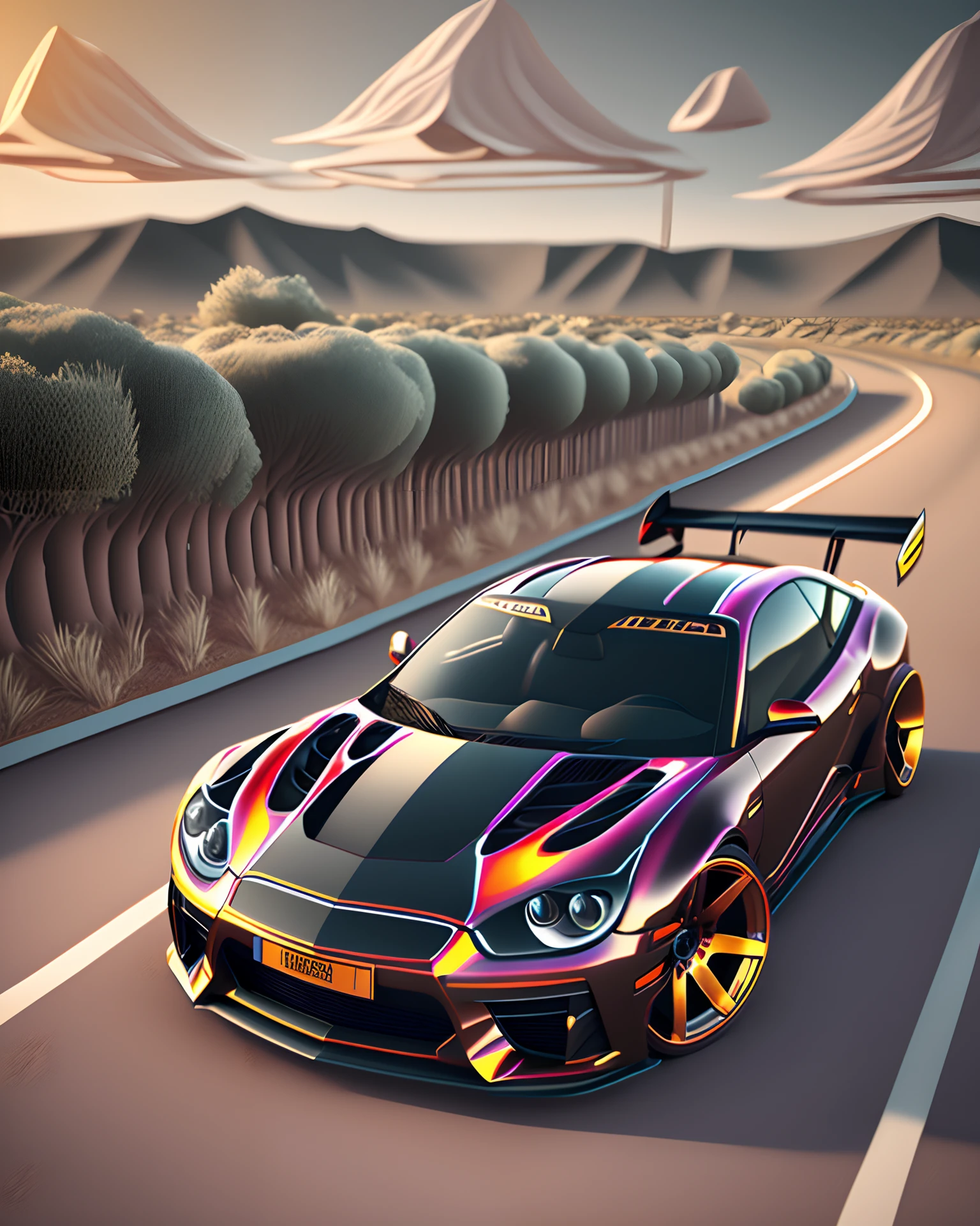 A beautiful car of exotic color, 3D render, ultra detalhado, highes definition, dept of field, hdr --auto --s2