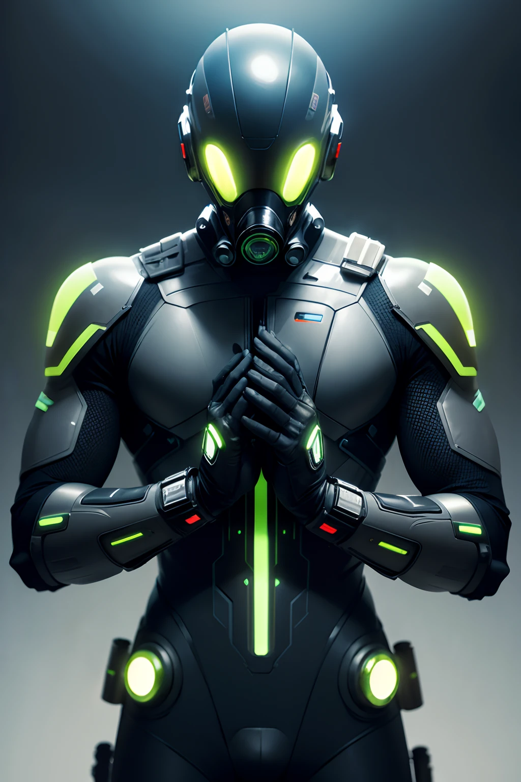 (futuristic, sci fi)Male in biochemical body suit, hands visible, gas mask, masterpiece, two males, touching each other