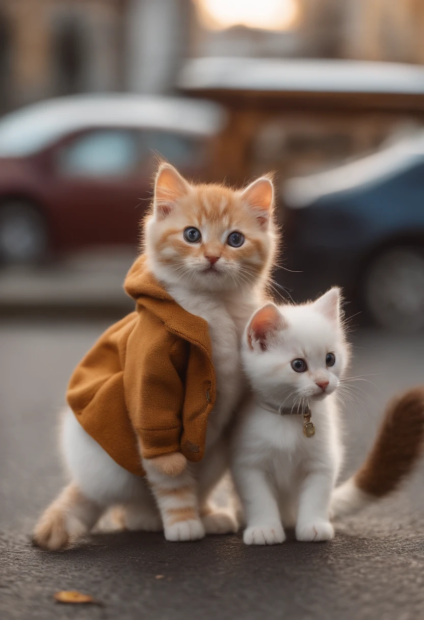 season for autumn、I have two little kittens, a cute little cat, cute kittens, Cutest, Incredibly cute, Adorable and cute, And cute and lovely. They are walking down the street with backpacks, Walking together, commute, Proudly walk down the street, And the cat is walking. They are cute in the style of 🍂 and 🍁, Adorable and cute, Cute and adorable, oh, nice and cute. They are known as real-life Tom and Jerry.Wear warm clothes、muffler、coat、a ski、skating、a ski、skating、a ski、skating