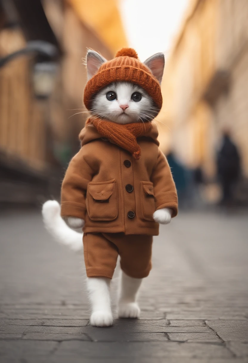 season for autumn、I have two little kittens, a cute little cat, cute kittens, Cutest, Incredibly cute, Adorable and cute, And cute and lovely. They are walking down the street with backpacks, Walking together, commute, Proudly walk down the street, And the cat is walking. They are cute in the style of 🍂 and 🍁, Adorable and cute, Cute and adorable, oh, nice and cute. They are known as real-life Tom and Jerry.Wear warm clothes、muffler、coat、a ski、skating、a ski、skating、a ski、skating、knit hat、gloves、shoes on、knit hat、gloves、shoes on