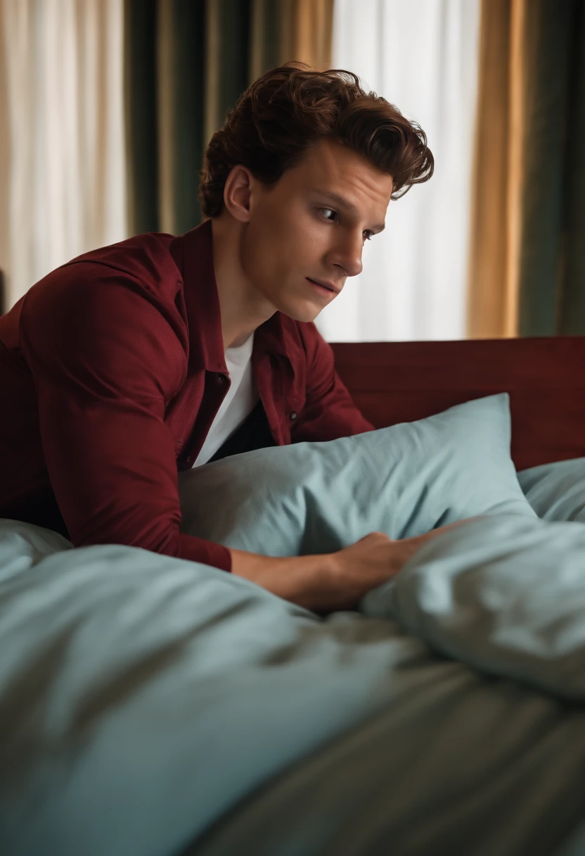 Tom holland playing with his penis in a king sized bed