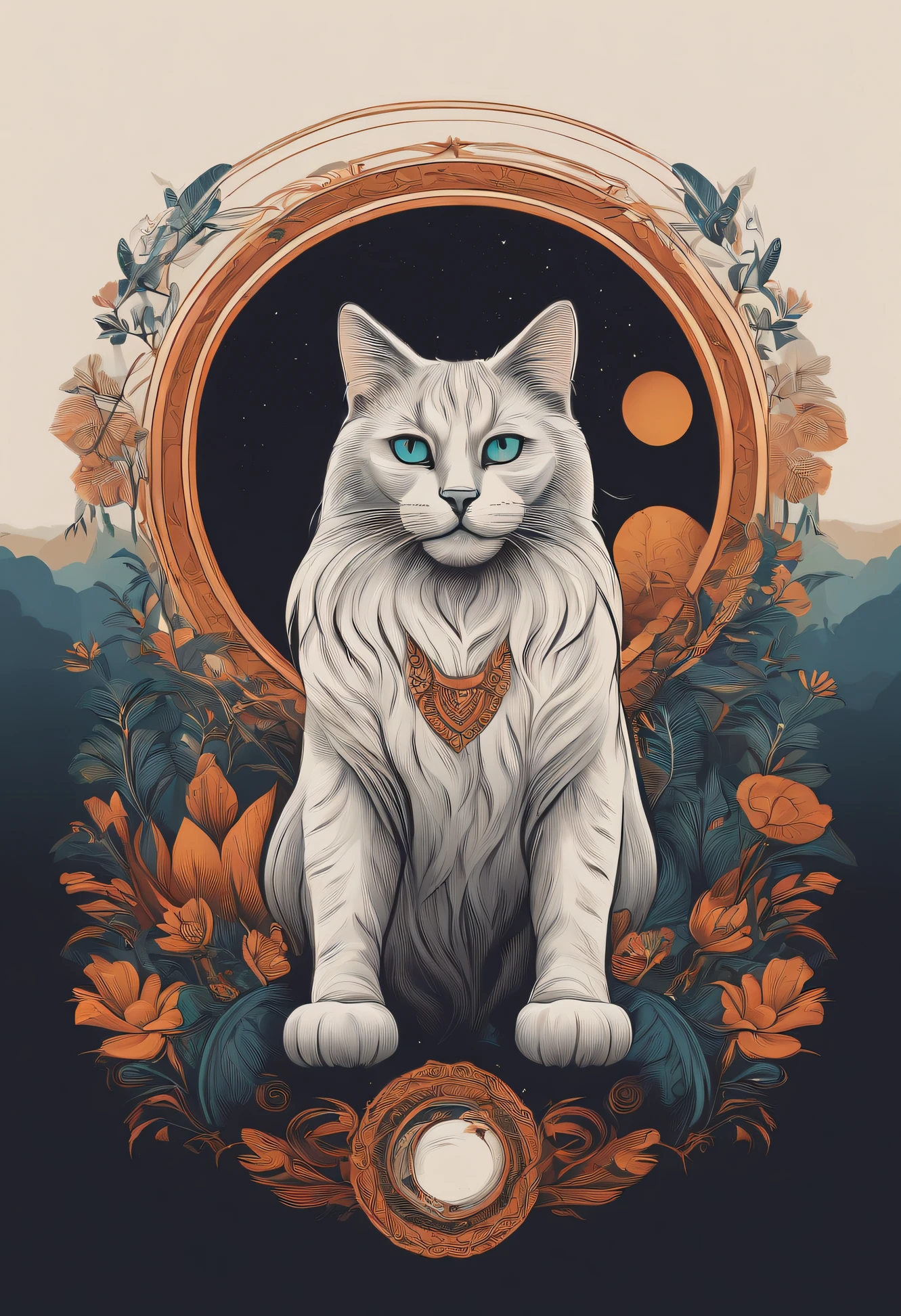 crie um logotipo mistico com lua e gato