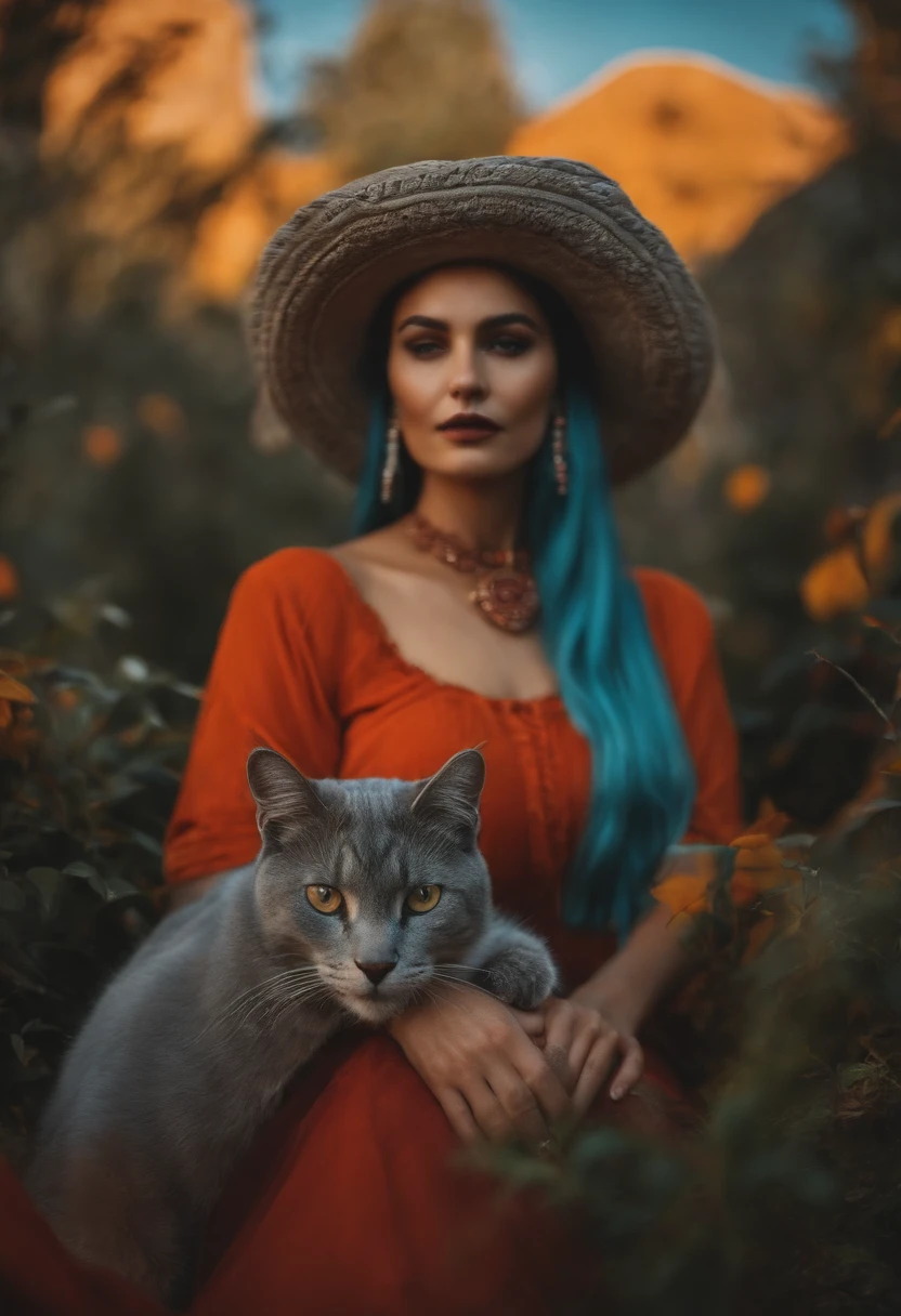 bruxa com gato e lua atras