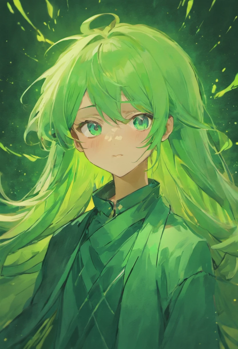 young anime boy with mint long hair