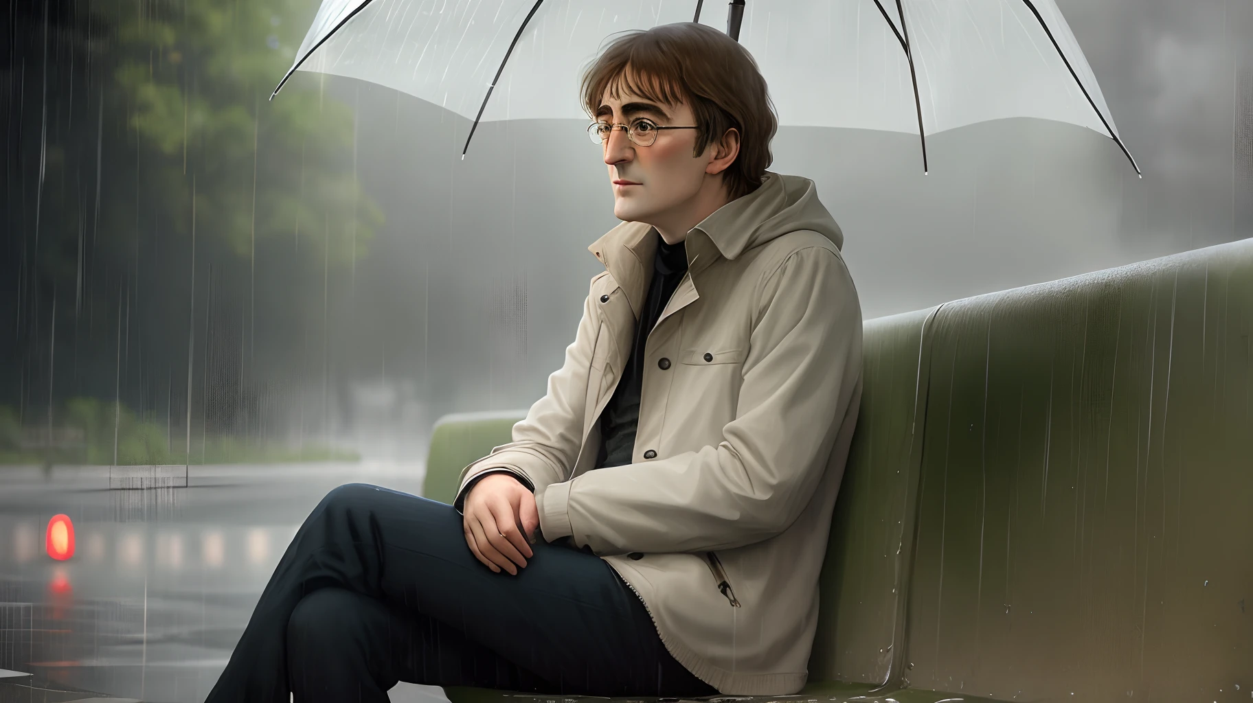 John Lennon sitting in the rain