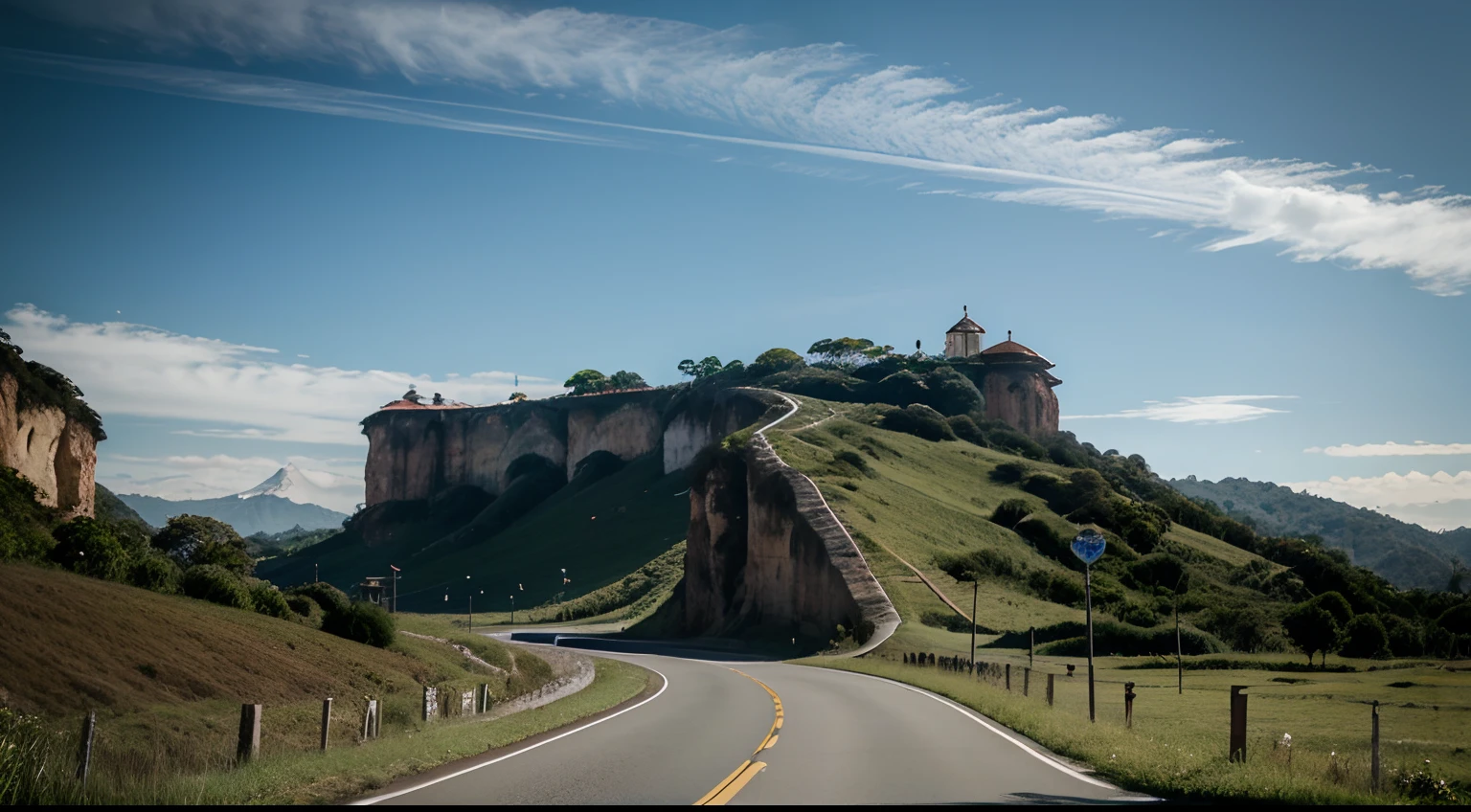 uma bela rodovia a ser desbravada, com uma bela paisagem, 3D render, ultra detalhado, dept of field