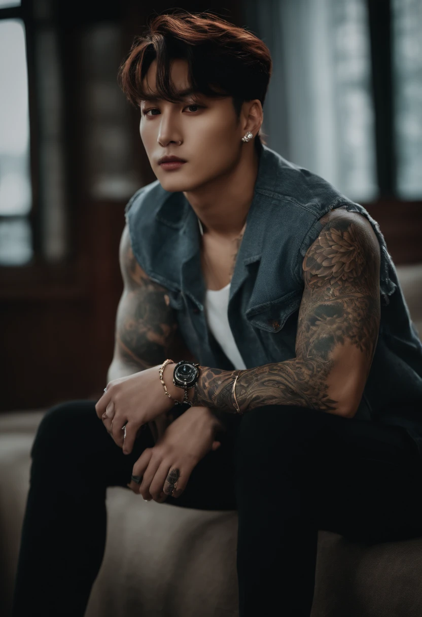 Um retrato de jungkook wit tatuagens