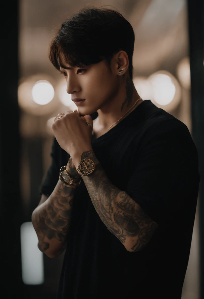 Um retrato de jungkook wit tatuagens