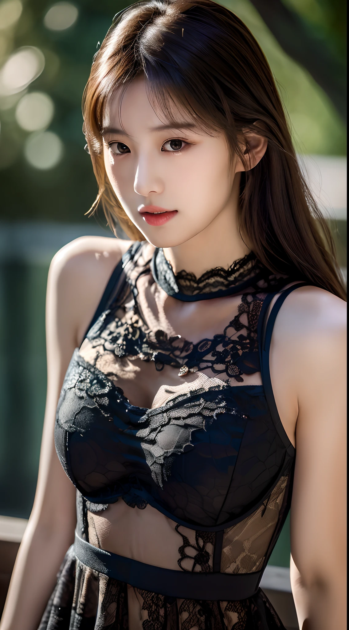 (Erotic_face), 1girl, sexy body, kim tae-ri, ((pretty korean young face)), brave chest (dark (lace dress)), (8k HD extremely realistic detailed face:1.5 (soft scene, very low lightning), detailed beautiful reflection pupils, masterpiece:1.3, ultra highres:1.2, dynamic lighting)