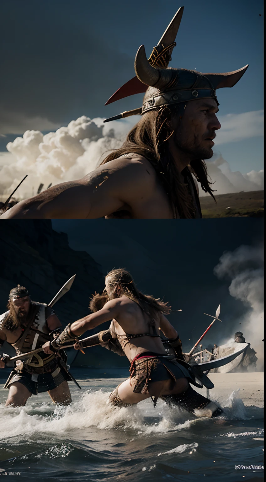 war between inland tribes against vikings, and create a dramatic battle filled with blood