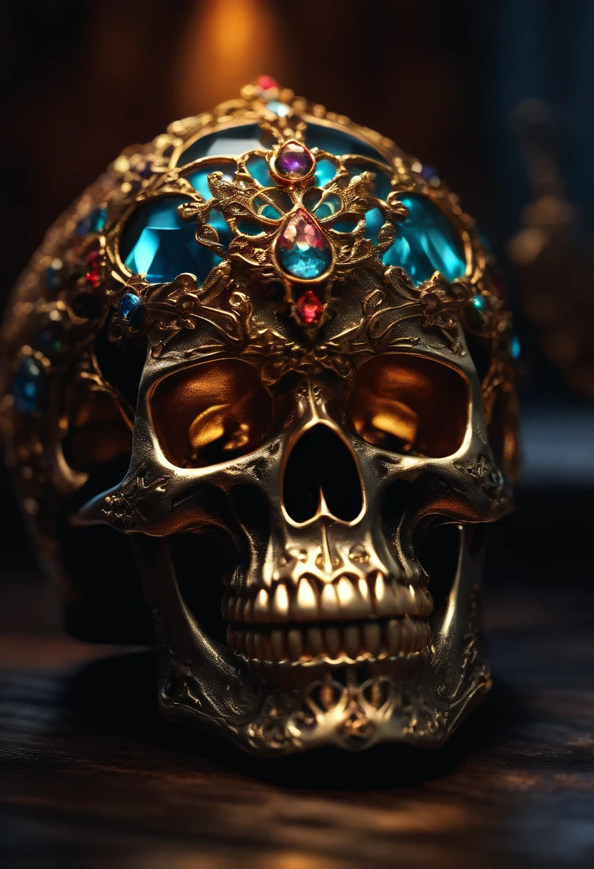 Role-playing game (RPG) style fantasy ring with the stone, (masterpiece, top quality, best quality, official art, beautiful and aesthetic:1.2), (photorealistic, ultra realistic 8K CG), raw photo, photo:1.5, realistic:1.5, photorealistic:1.5, ultra highres, 8K, texture skin, highest detailed, extreme detailed, 8K wallpaper, colorful
(dark magic), (grim), (intricate details), (hyperdetailed), 8K hdr, high detailed, lot of details, high quality, soft cinematic light, dramatic atmosphere, atmospheric perspective
(focus on), . Detailed, vibrant, immersive, reminiscent of high fantasy RPG games,With skull