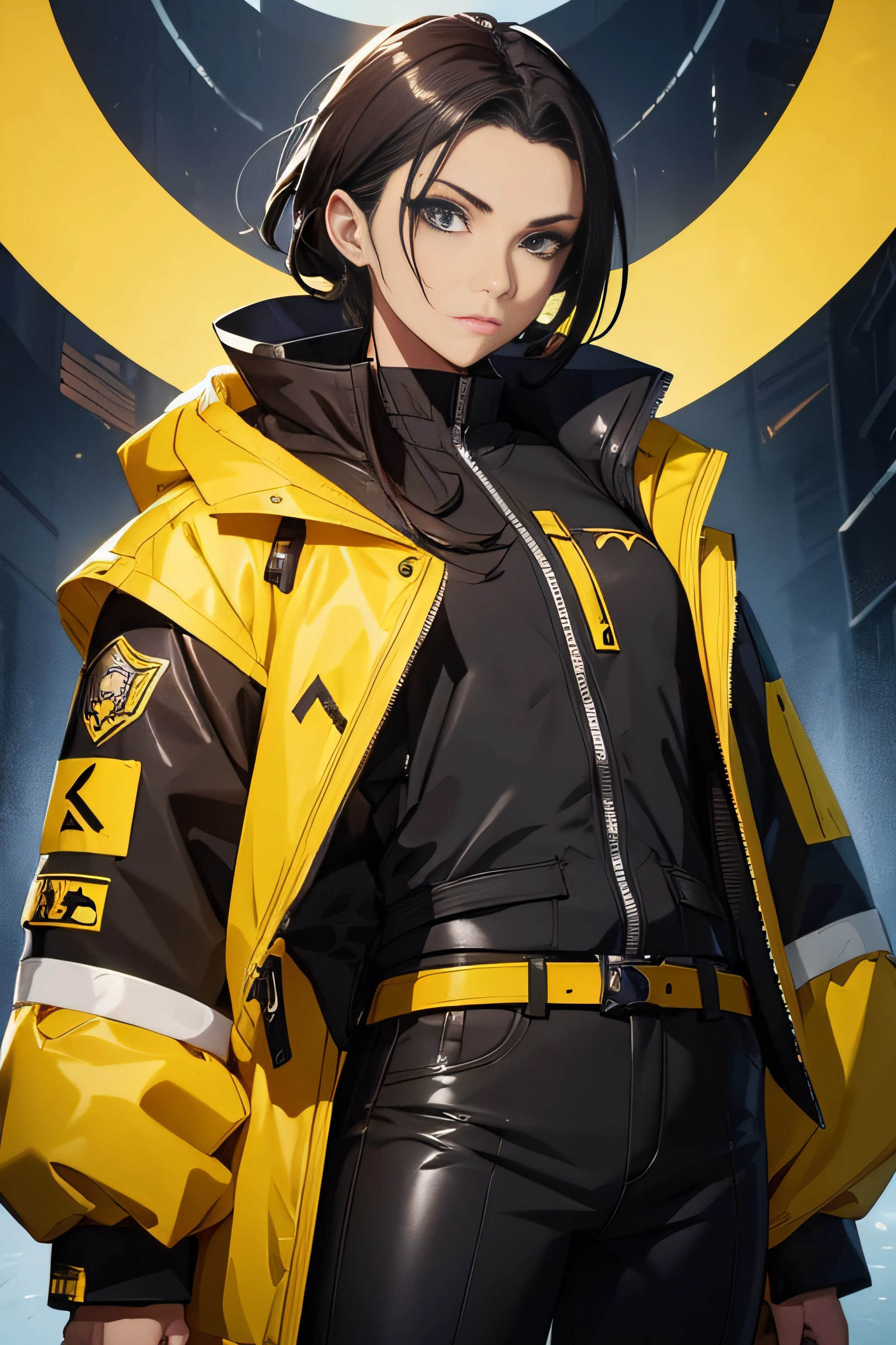 Close-up of a man in a yellow jacket and black pants, detailed anime character art, trending on artstation pixiv, Highly detailed character design, high quality character design, ( ( concept art of character ) ), official character art, Fine details. Girl Front, Anime character design, Anime character art, Professional character design, Detailed character design, From Arknights