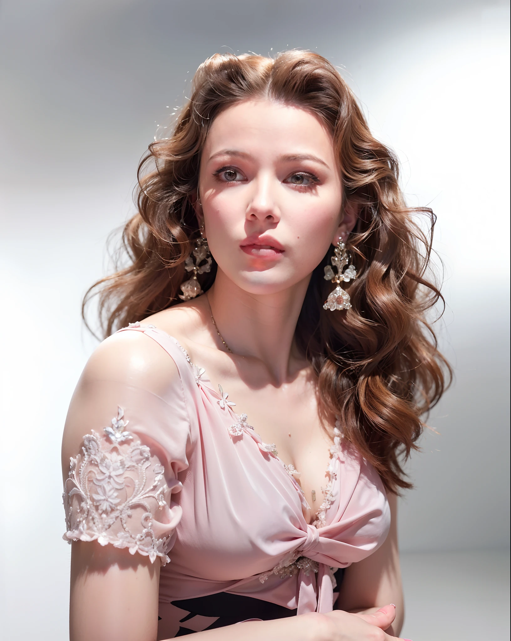 arafed woman with long hair and earrings posing for a picture, award winning colorized photo, colorized, a colorized photo, scarlett johanson, young scarlett johansson, colourized, by Wayne England, psychedelic colorization, colourised, scarlett hooft, colorized photo, gorgeous woman, 1 9 4 0 s haircut, glamour portrait, scarlett johansson portrait, High quality image, masterpiece, detailed hair texture, detailed skin texture, detailed cloth texture, 8k, add fabric details, ultra detailed skin texture, ultra detailed photo, skin pores, cloth details, high skin details, realistic hair details