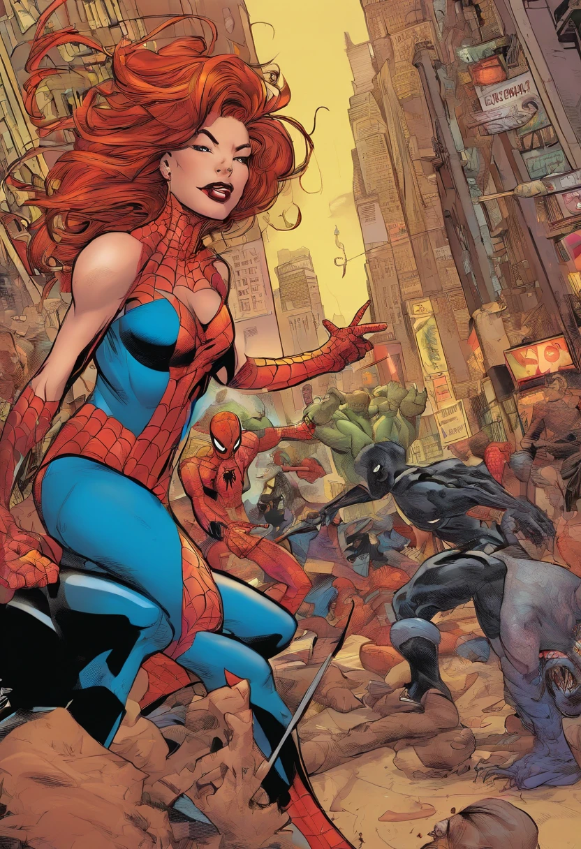 2 spidergirls fighting in NY gegen Venom und, Reno