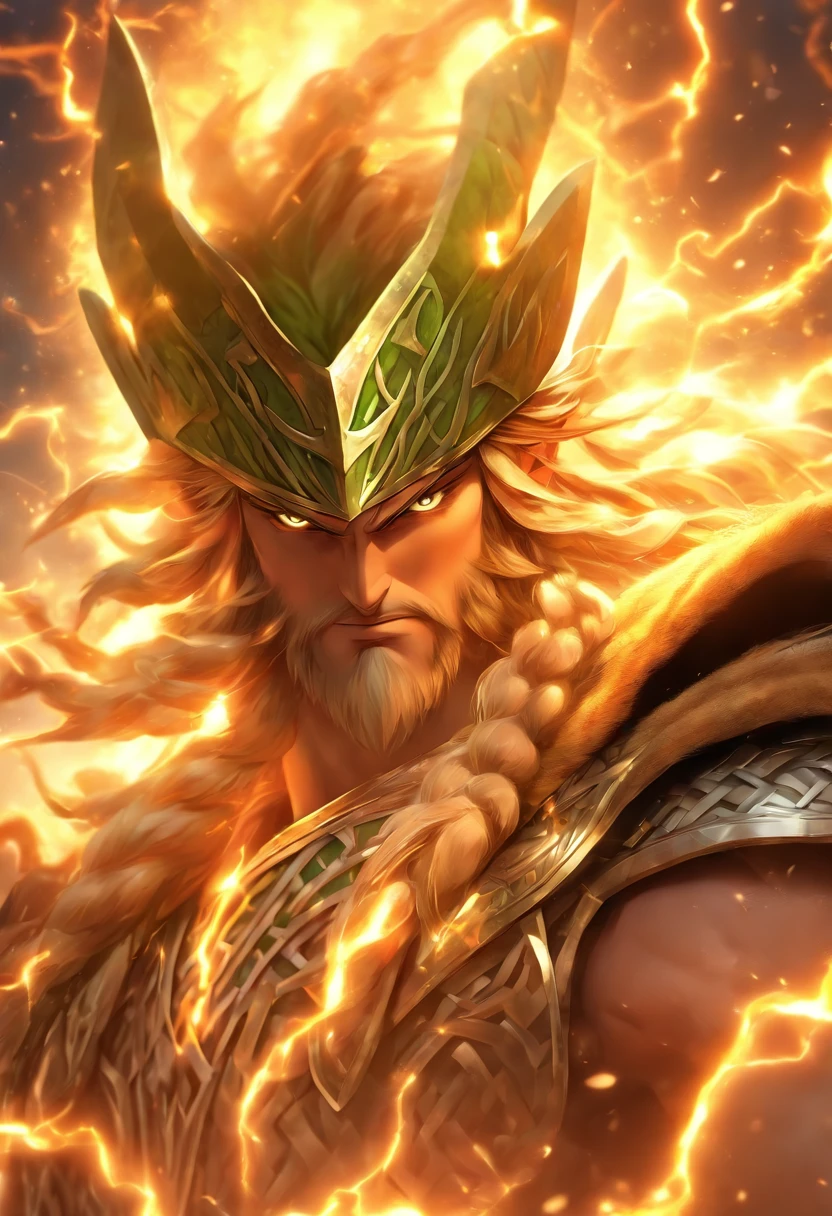 (((Cian))) best quality, ultra-high resolution, 4K detailed CG, masterpiece,Celtic God,thunders, ,Celtic clothing,Celtic mythology, ((Celtic God of Thunder)) ,Celtic image,aesthetics, centered on the screen